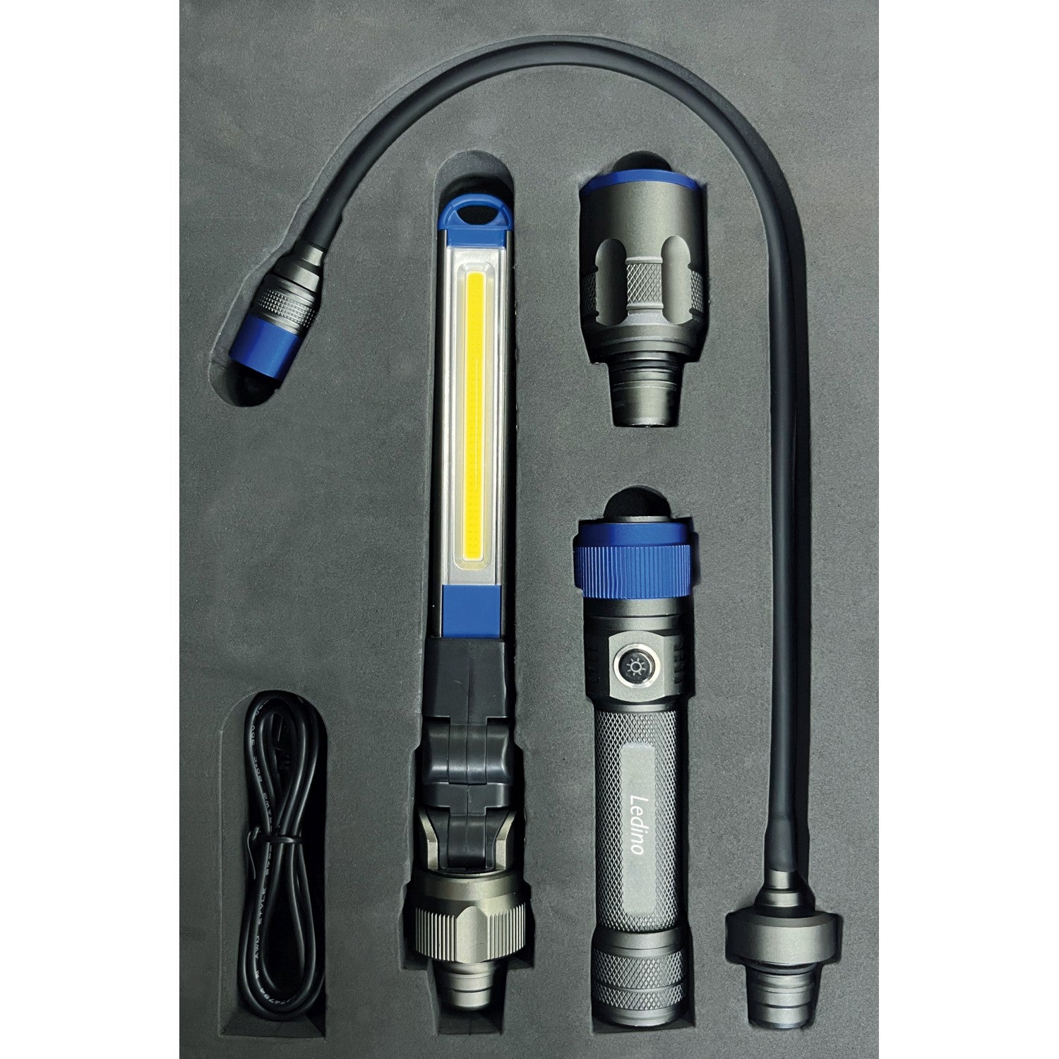 Ledino LED Inspektionsleuchte Mengede – kompaktes 4-teiliges Akku-Set mit Magnet & USB-C für Werkstatt & Garage