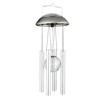 Windspiel LED Dekoleuchte Solarlampe Glaskugel mit Klangröhren aus Edelstahl