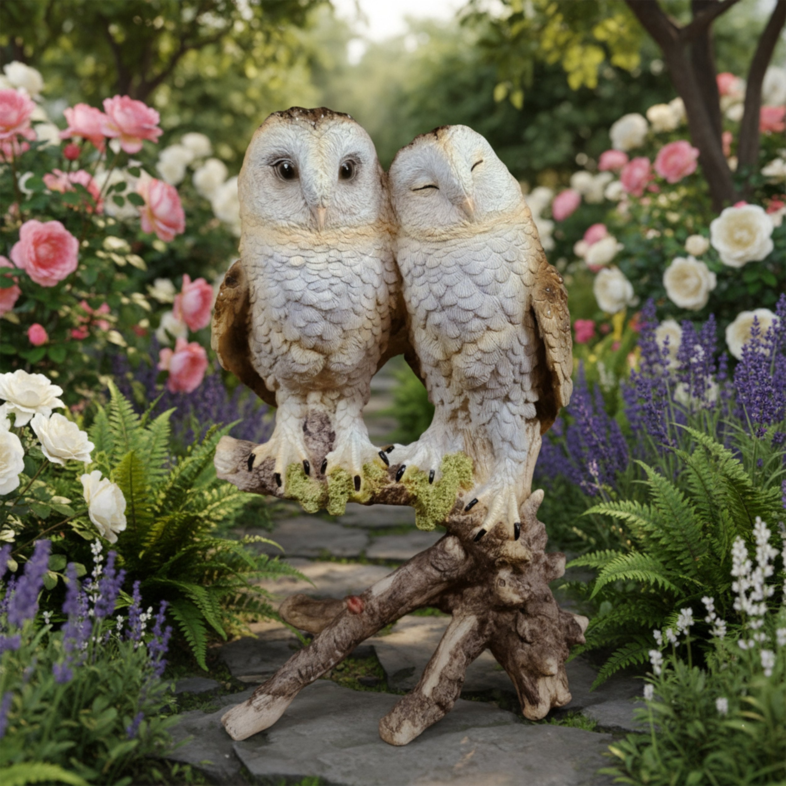 Eulen Figur Paar auf Ast – Deko Eule als Gartenfigur für Balkon, Terrasse & Eingangsbereich