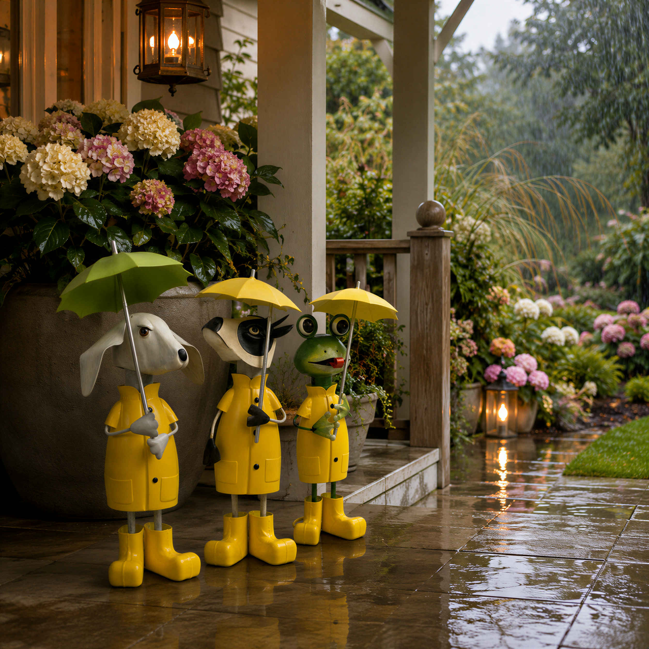 Gartenfigur Metall mit Regenschirm Figur Schaf Kuh Frosch Tierfigur für Haus und Garten