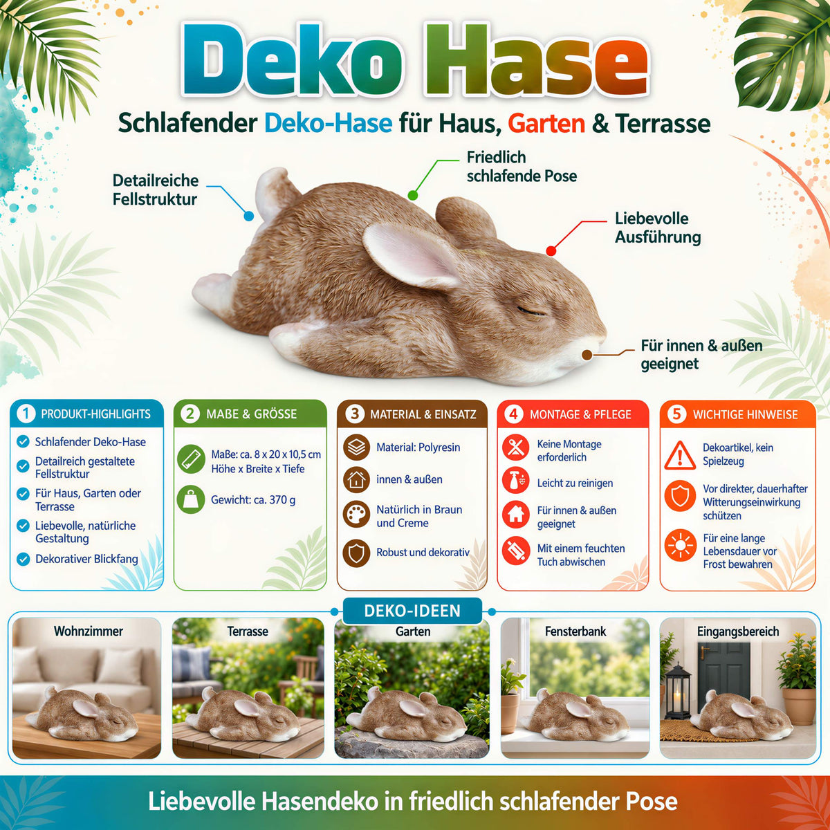 Deko Hase schlafend Hasenfigur Osterhase Deko Hase Figur für Haus und Garten