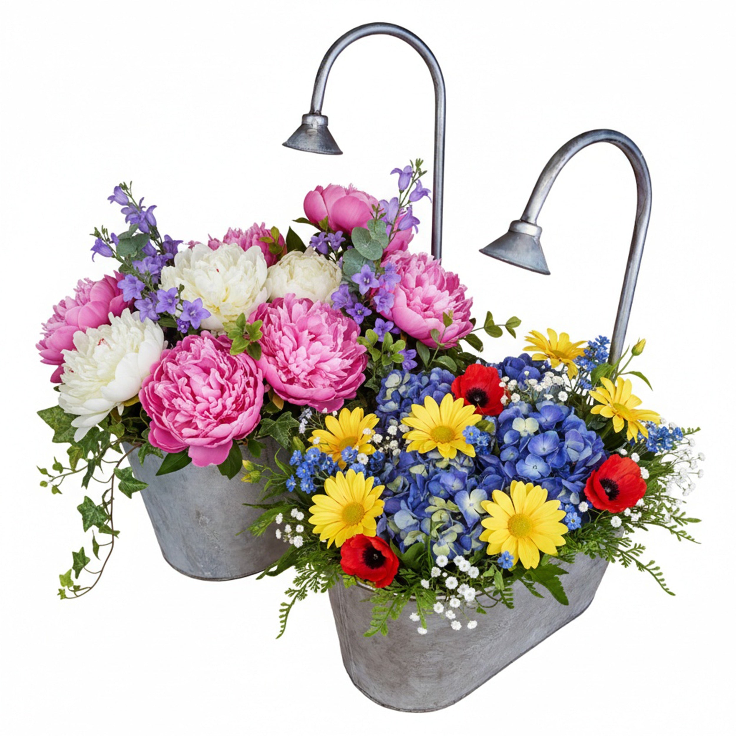 Zinkwanne Set verzinkt im Badewannen Look mit Dusch Deko Pflanzwanne Metall für Garten & Terrasse