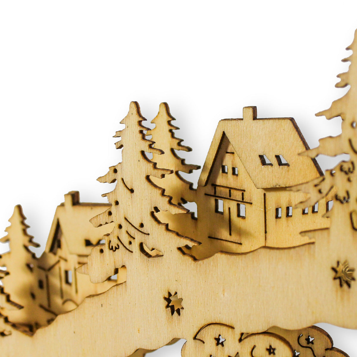 Schwibbogen LED Lichterbogen Weihnachtslandschaft Stimmungsbogen mit 11 LEDs 45cm Holz