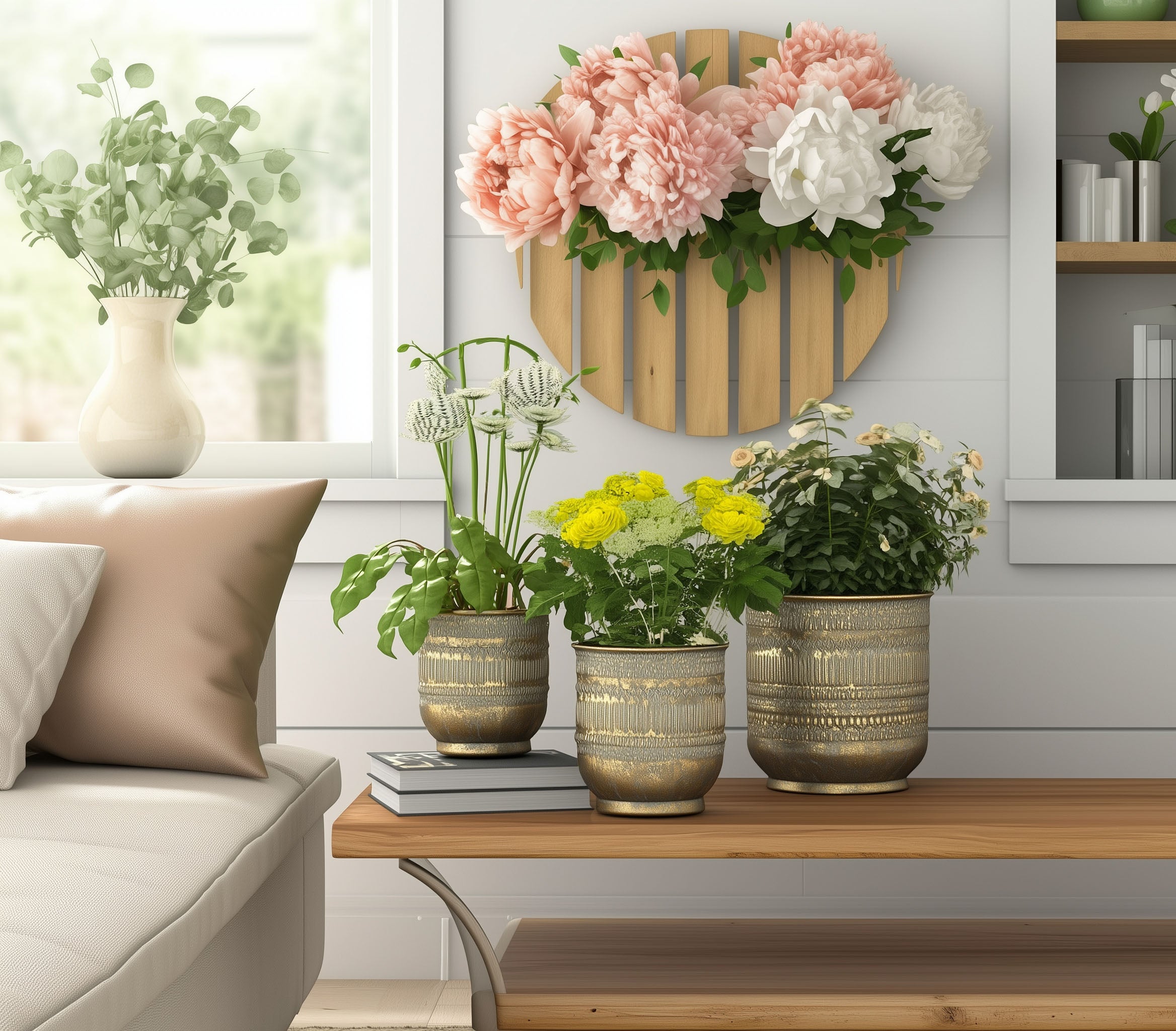 Blumentopf Metall Rund 3er-Set Übertopf Tripoli gold Pflanztopf Pflanzgefäß Zinktopf