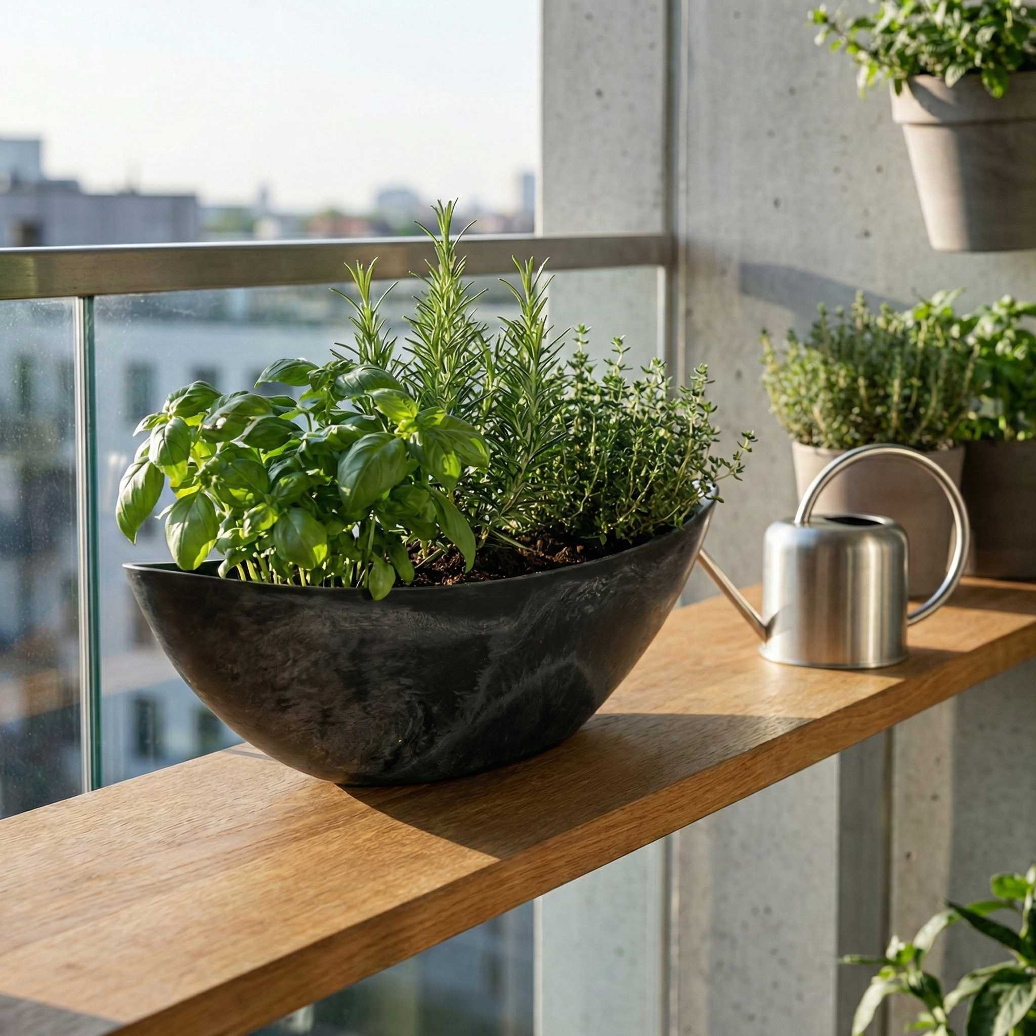 Pflanzschale „Boat“ aus recyceltem Kunststoff – Blumentopf länglich in Anthrazit oder Sand