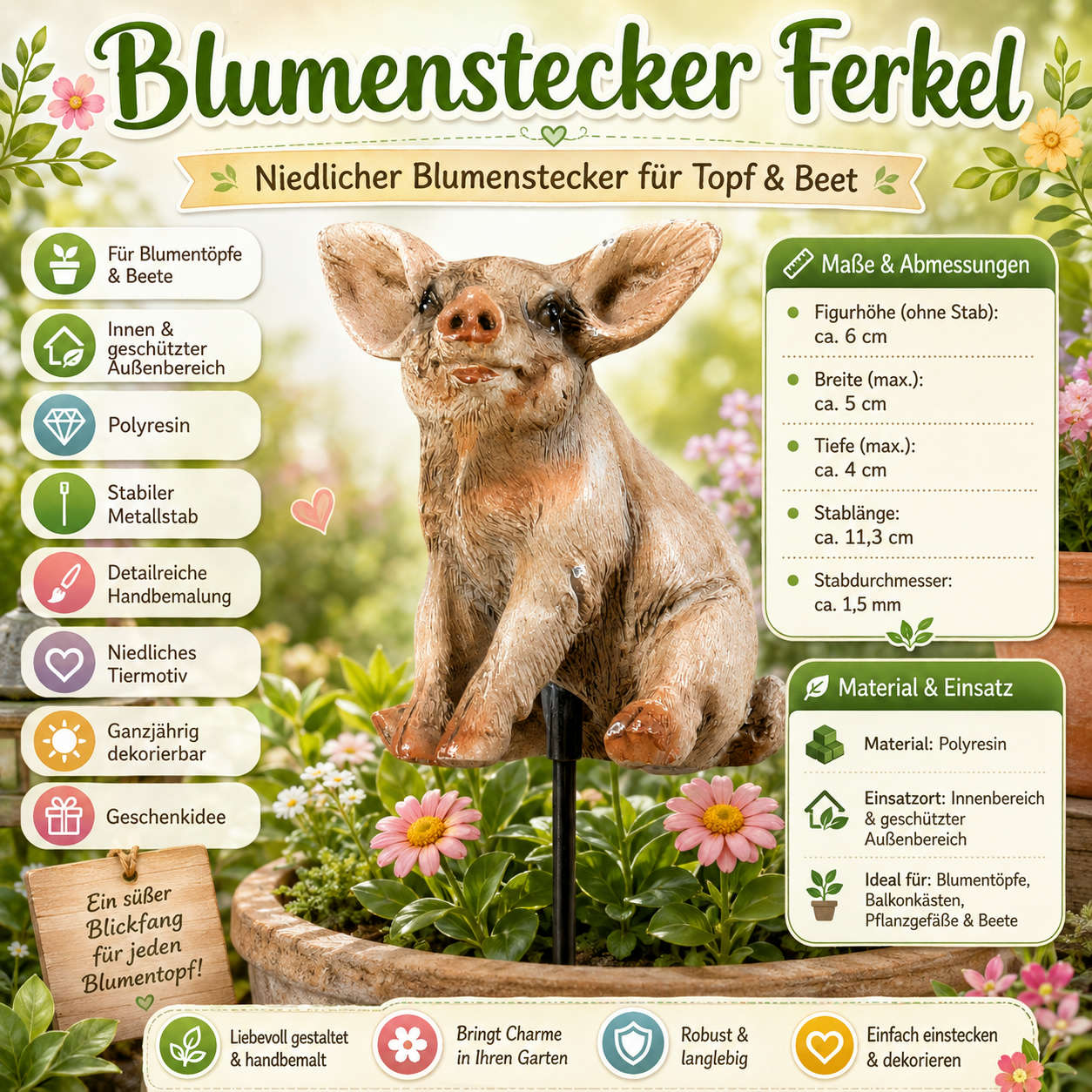 Blumenstecker Gartenstecker Pflanzenstecker Deko für Blumentopf & Beet Varianten