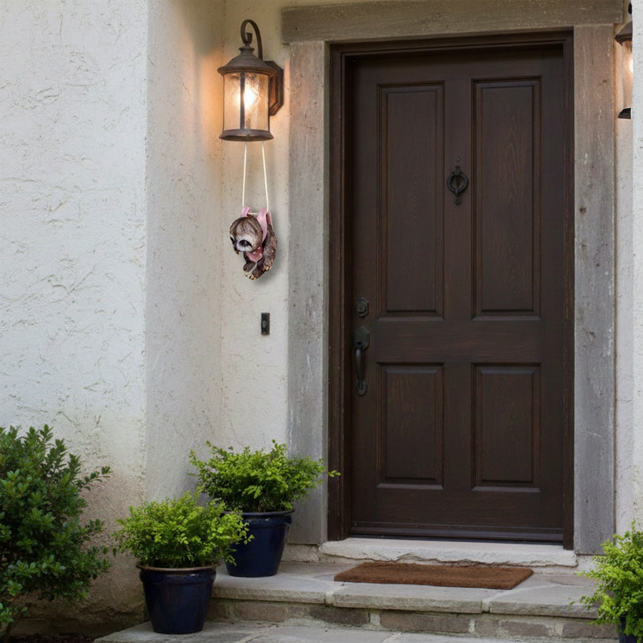 Faultier Figur hängend – Faultier Deko als lustige Gartenfigur zum Aufhängen in Gelb, Rosa oder Grün