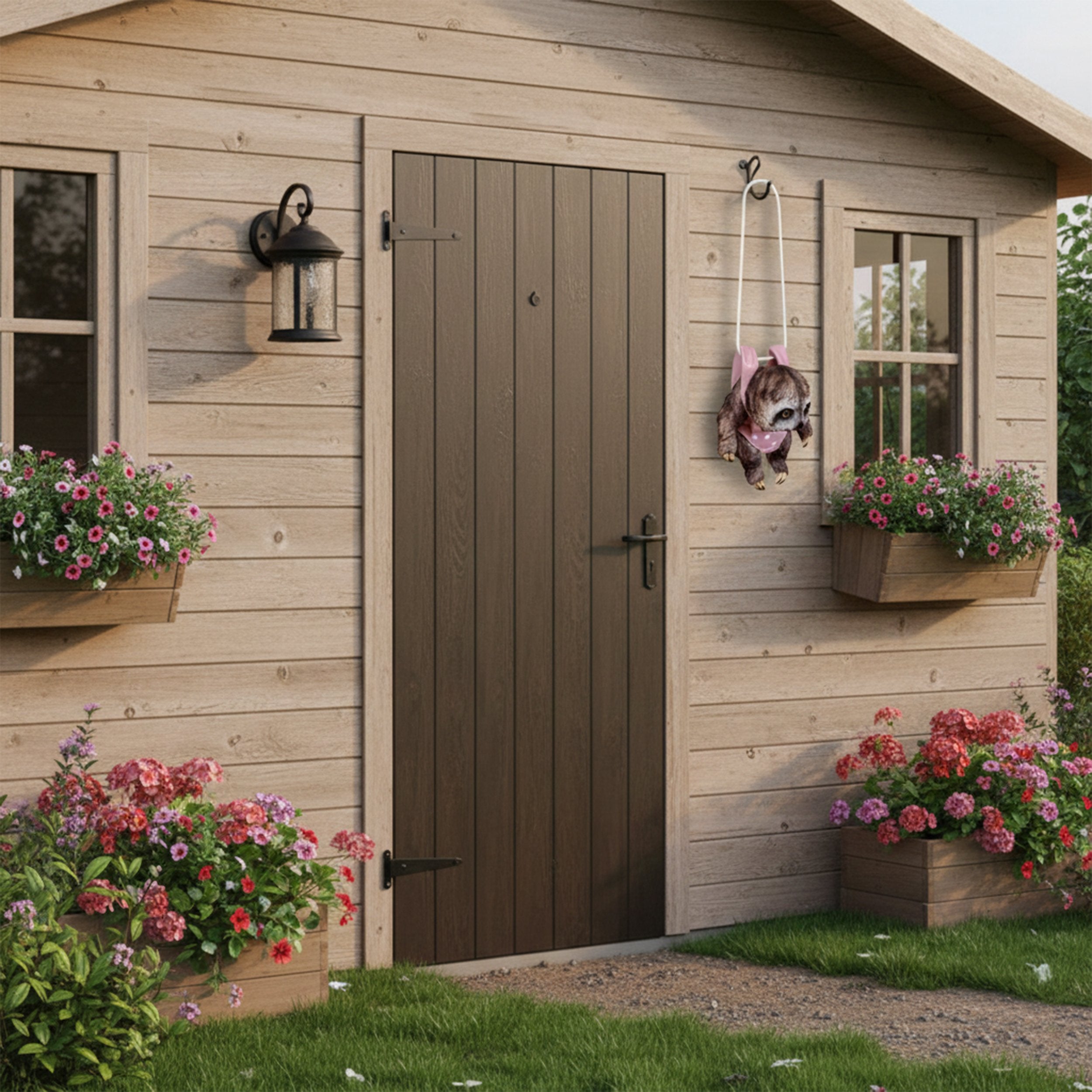 Faultier Figur hängend – Faultier Deko als lustige Gartenfigur zum Aufhängen in Gelb, Rosa oder Grün