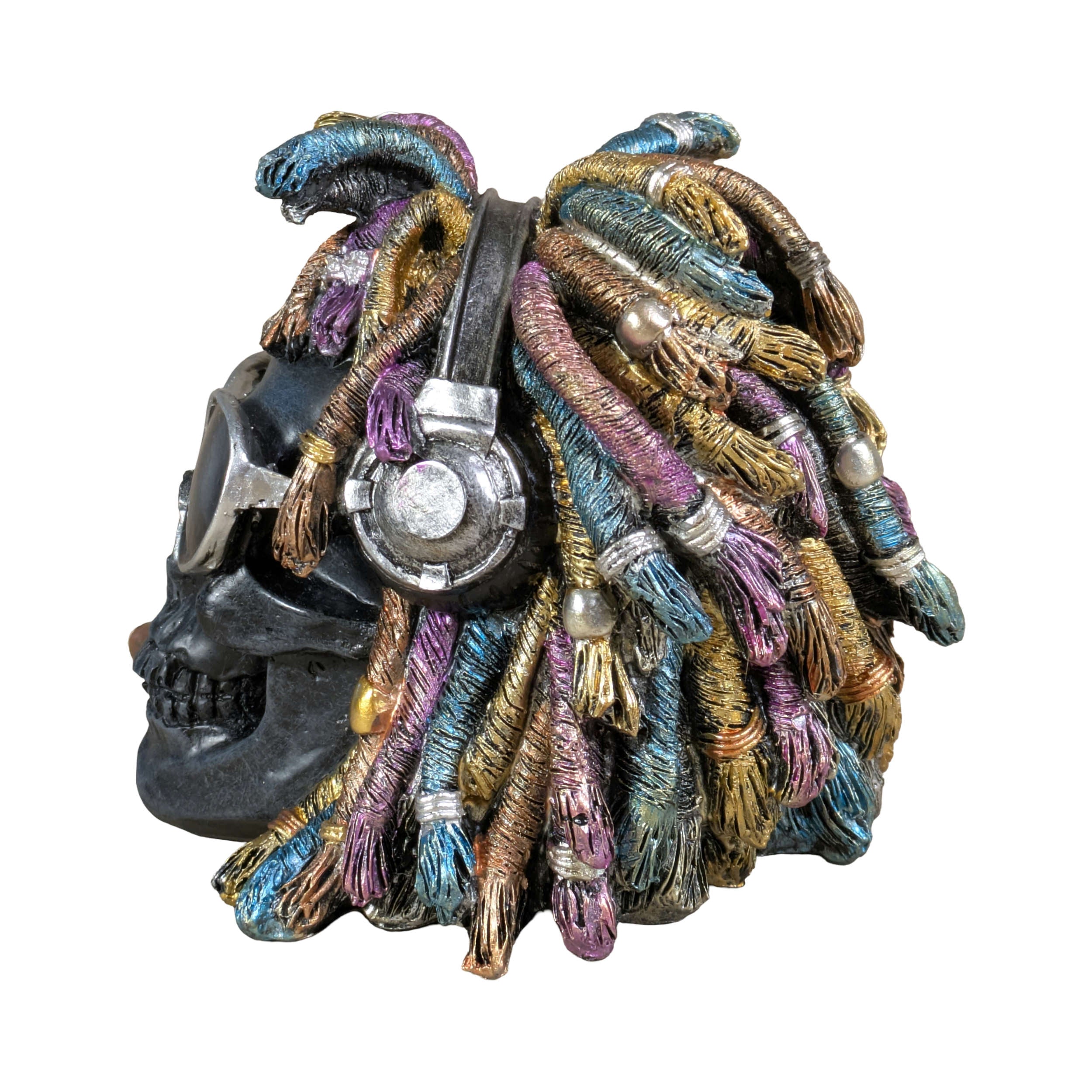 Schädel Deko Rasta Totenkopf Figur mit Sonnenbrille & Dreadlocks