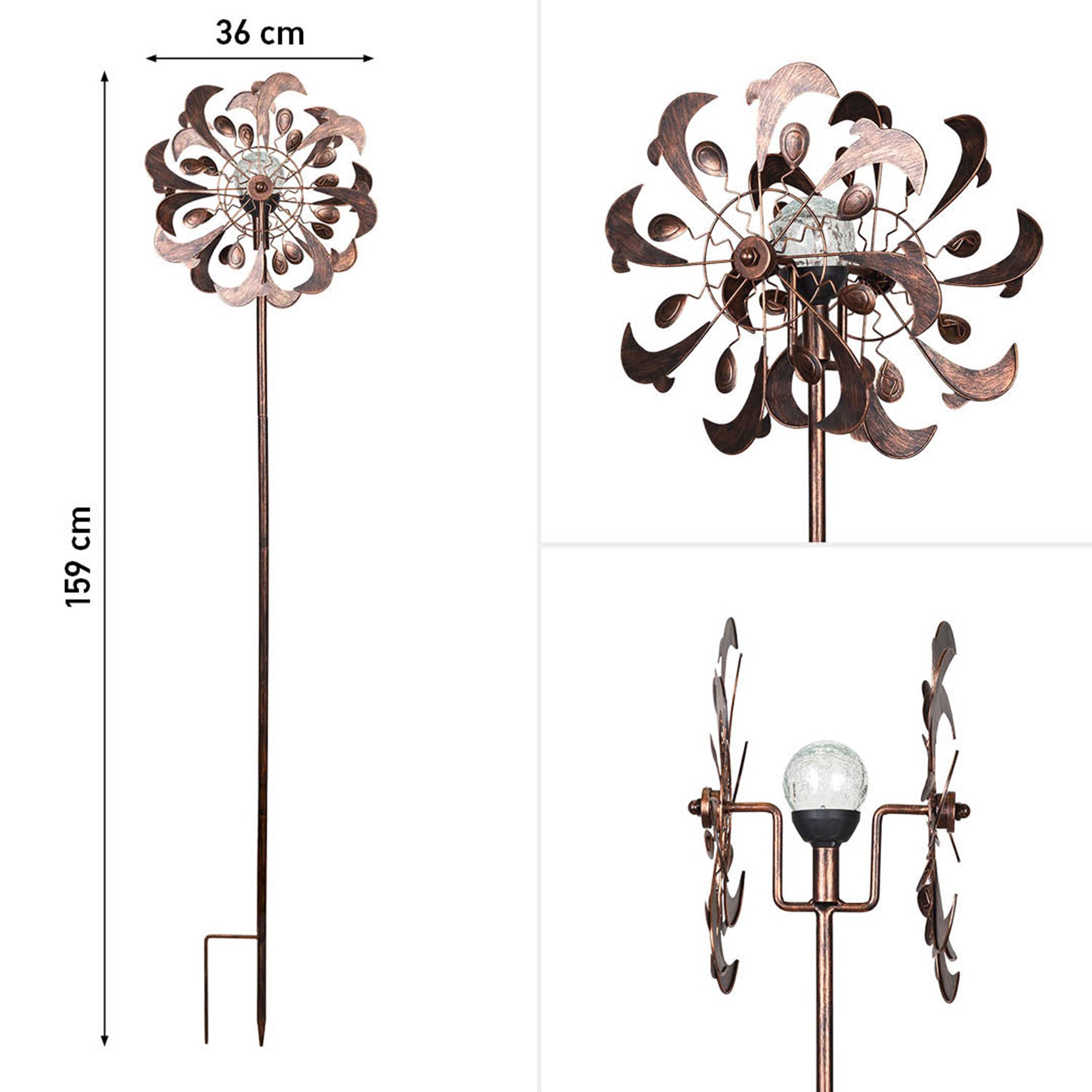 Kinetic Art Metall Windrad Copper Dolphins Duett - Solar LED Windspiel Metall Garten Windrad stehend