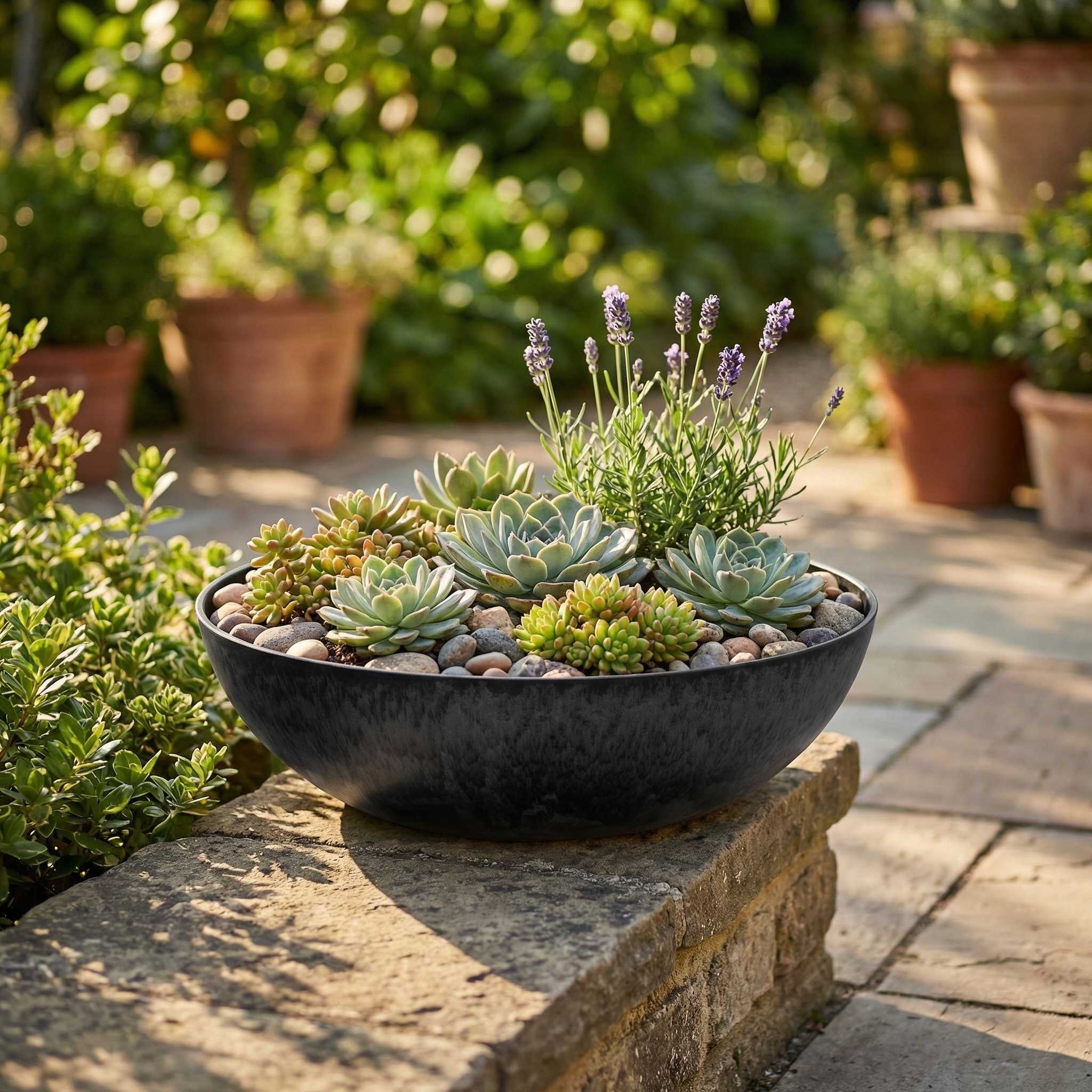 Pflanzschale „Bowl“ Serie Stone – Blumentopf Schale aus recyceltem Kunststoff Anthrazit oder Sand