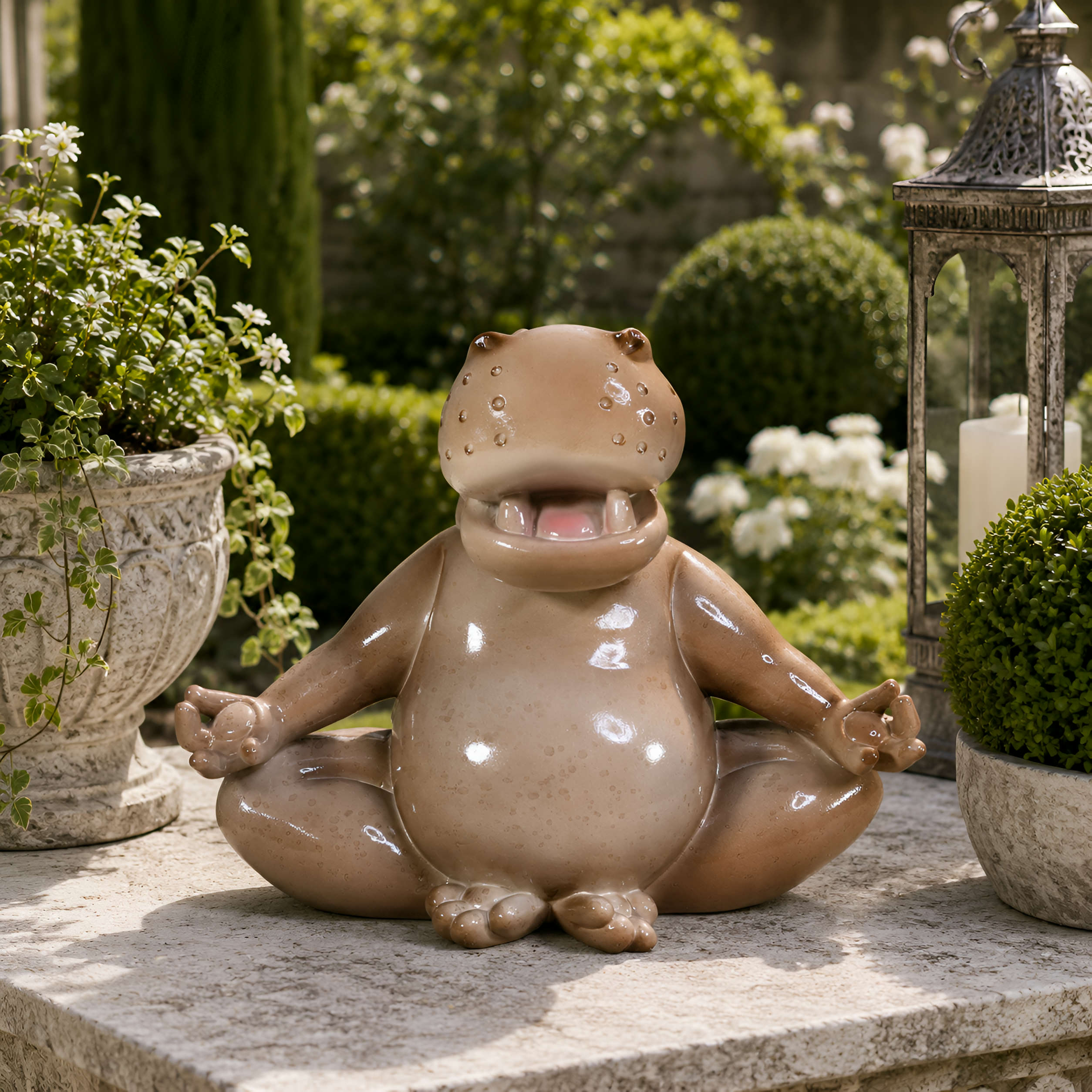 Yoga Nilpferd Figur glänzend sitzend & Stretch für innen und außen