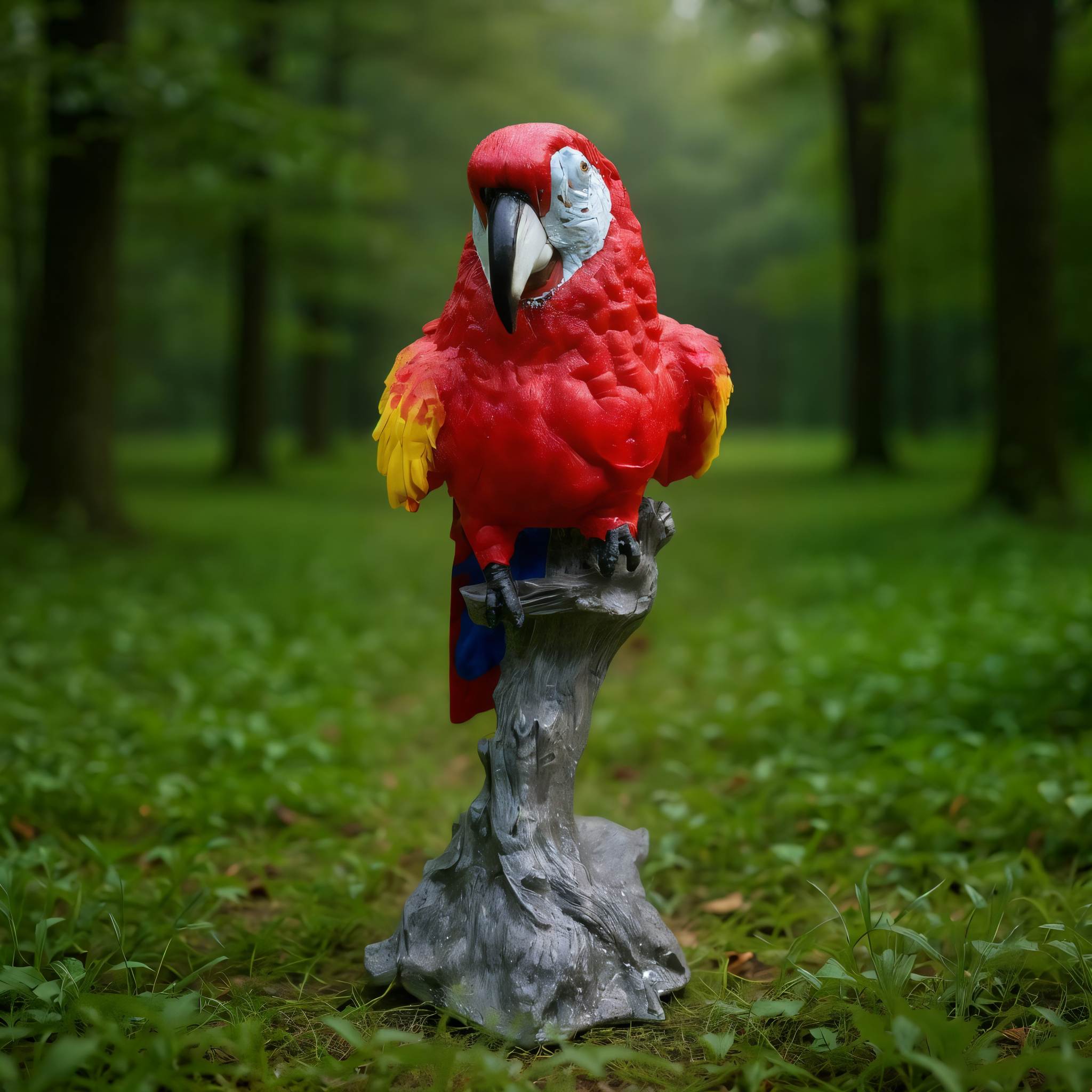 Papagei Figur – große Gartenfigur aus Polyresin, handbemalte Papagei Deko – bunte Dekofigur Papagei auf Baumstamm