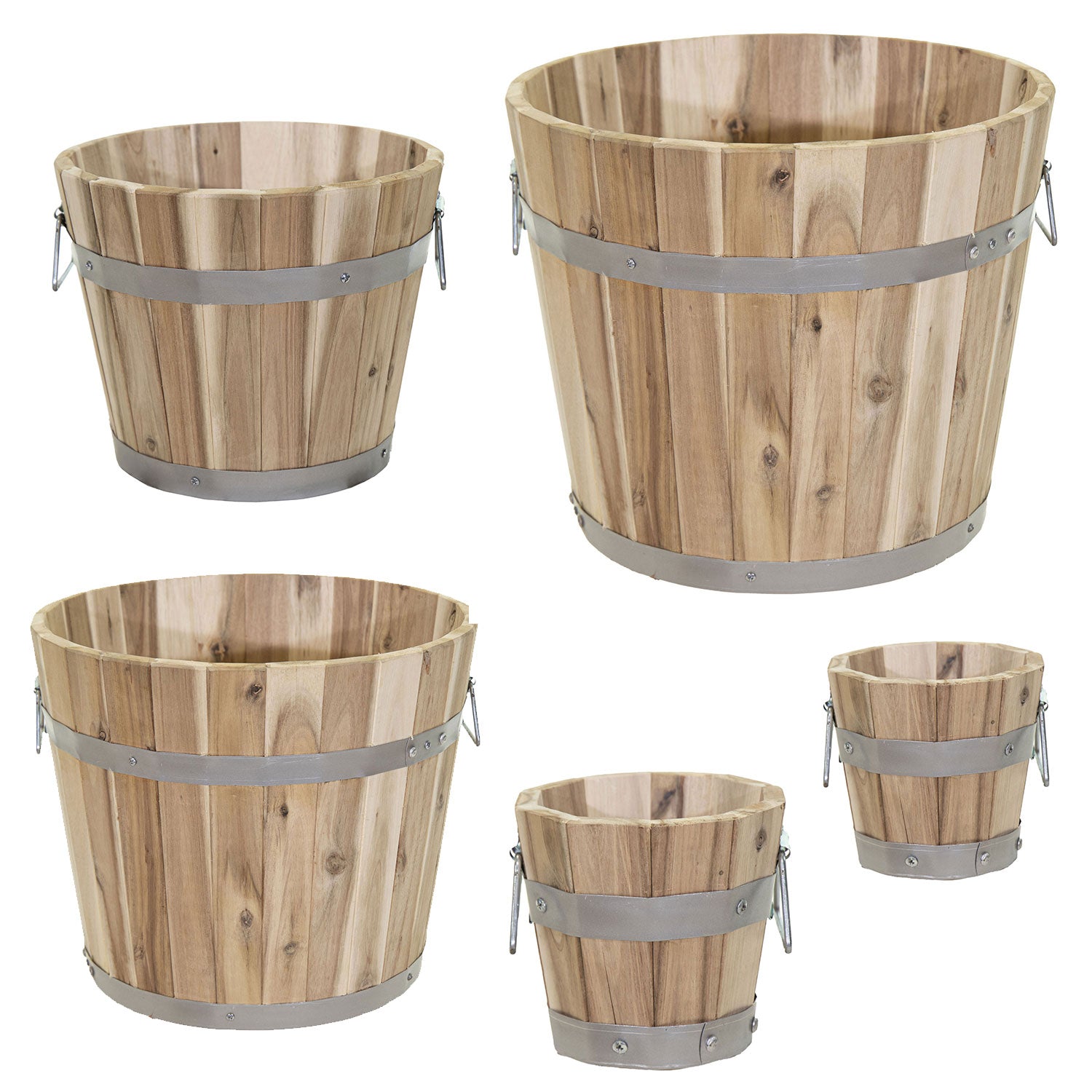 Pflanzkübel Holz mit Griffen | Pflanztopf rund FSC Akazienholz | Blumenkästen aus Holz | verschiedene Größen