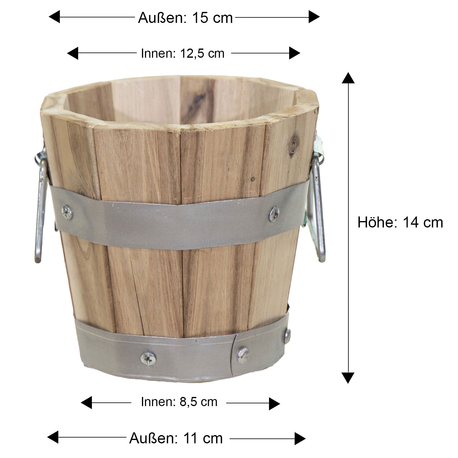 Pflanzkübel Holz mit Griffen | Pflanztopf rund FSC Akazienholz | Blumenkästen aus Holz | verschiedene Größen