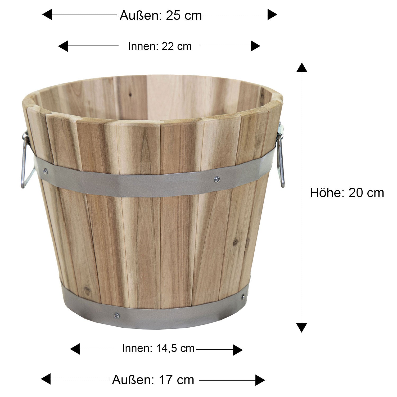 Pflanzkübel Holz mit Griffen | Pflanztopf rund FSC Akazienholz | Blumenkästen aus Holz | verschiedene Größen