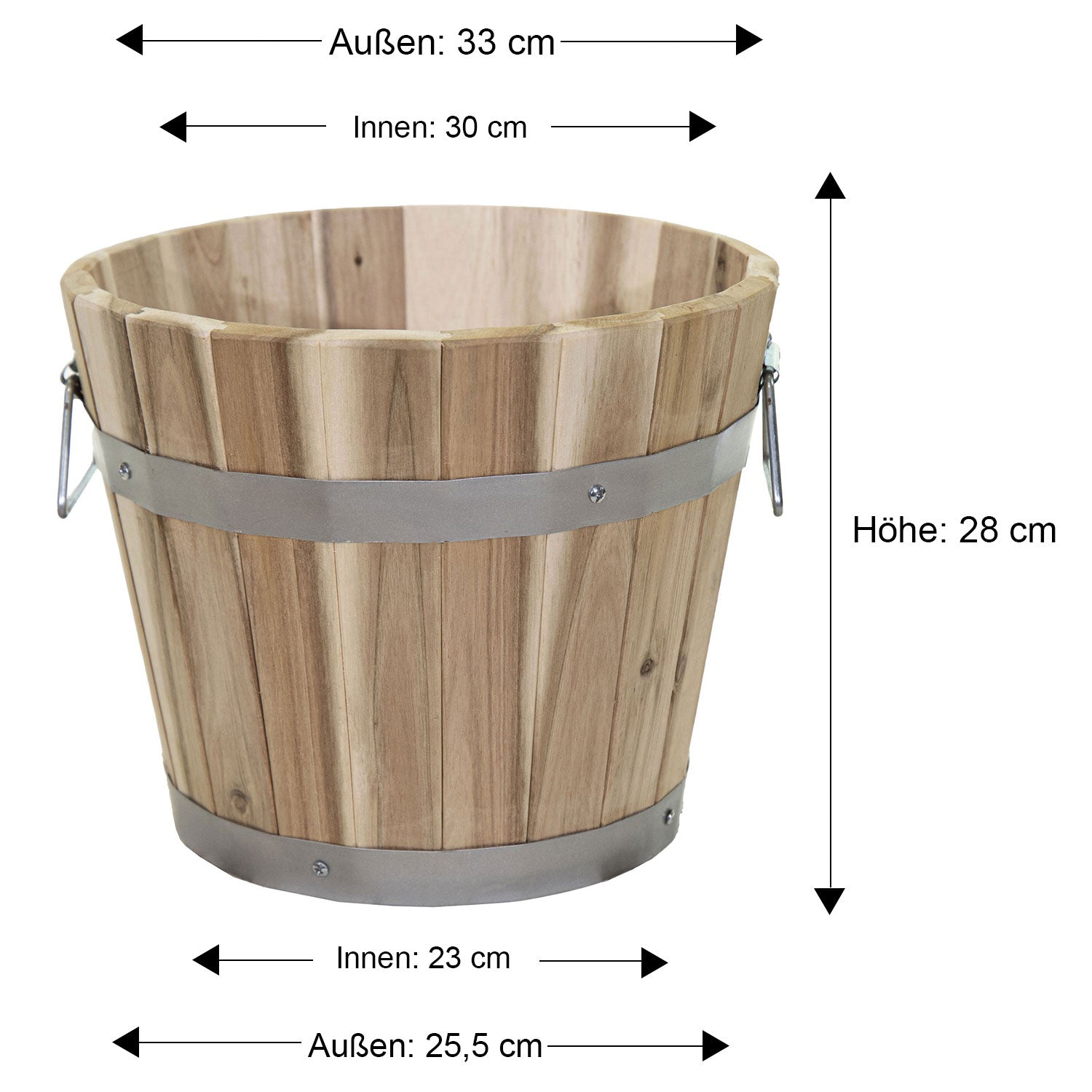 Pflanzkübel Holz mit Griffen | Pflanztopf rund FSC Akazienholz | Blumenkästen aus Holz | verschiedene Größen