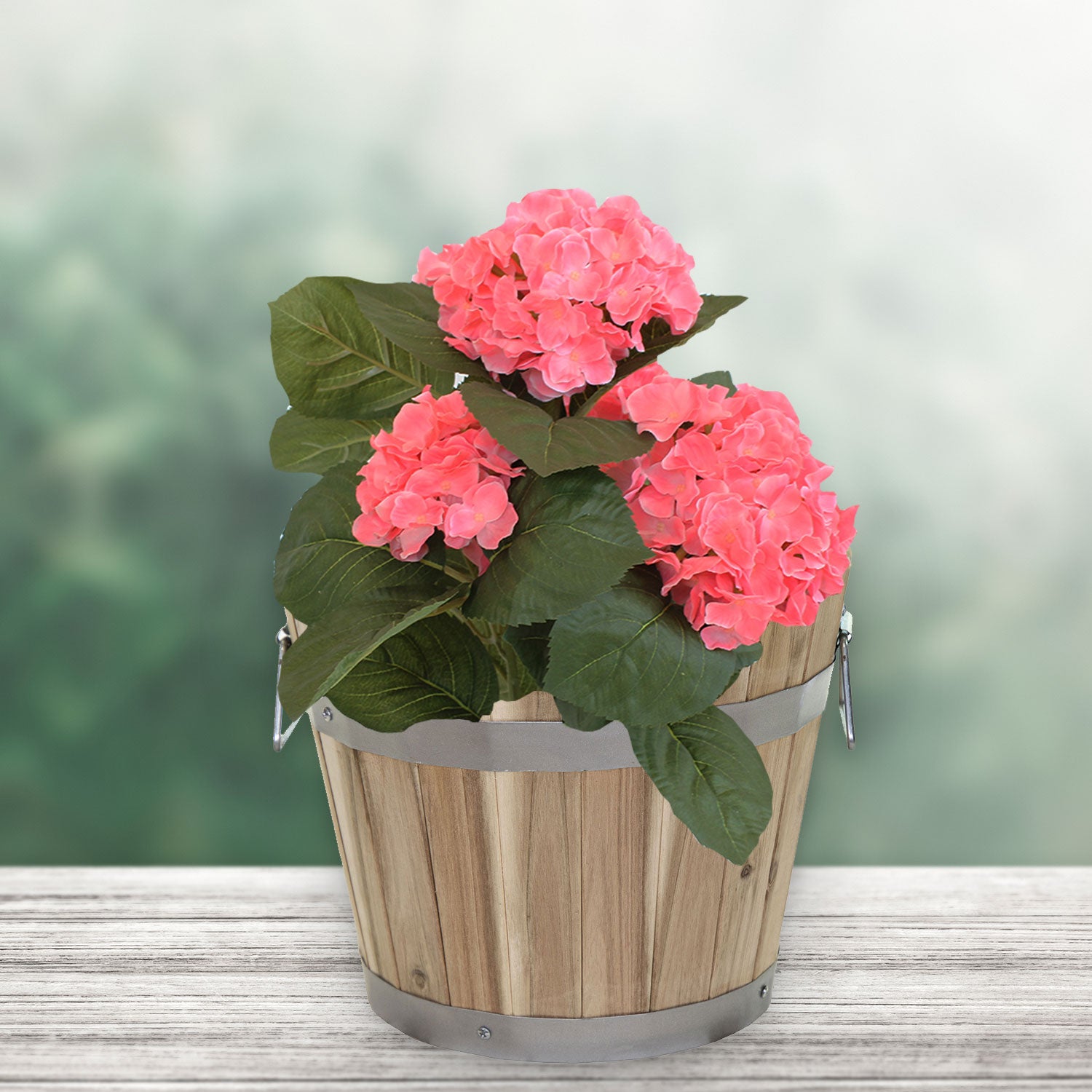 Pflanzkübel Holz mit Griffen | Pflanztopf rund FSC Akazienholz | Blumenkästen aus Holz | verschiedene Größen