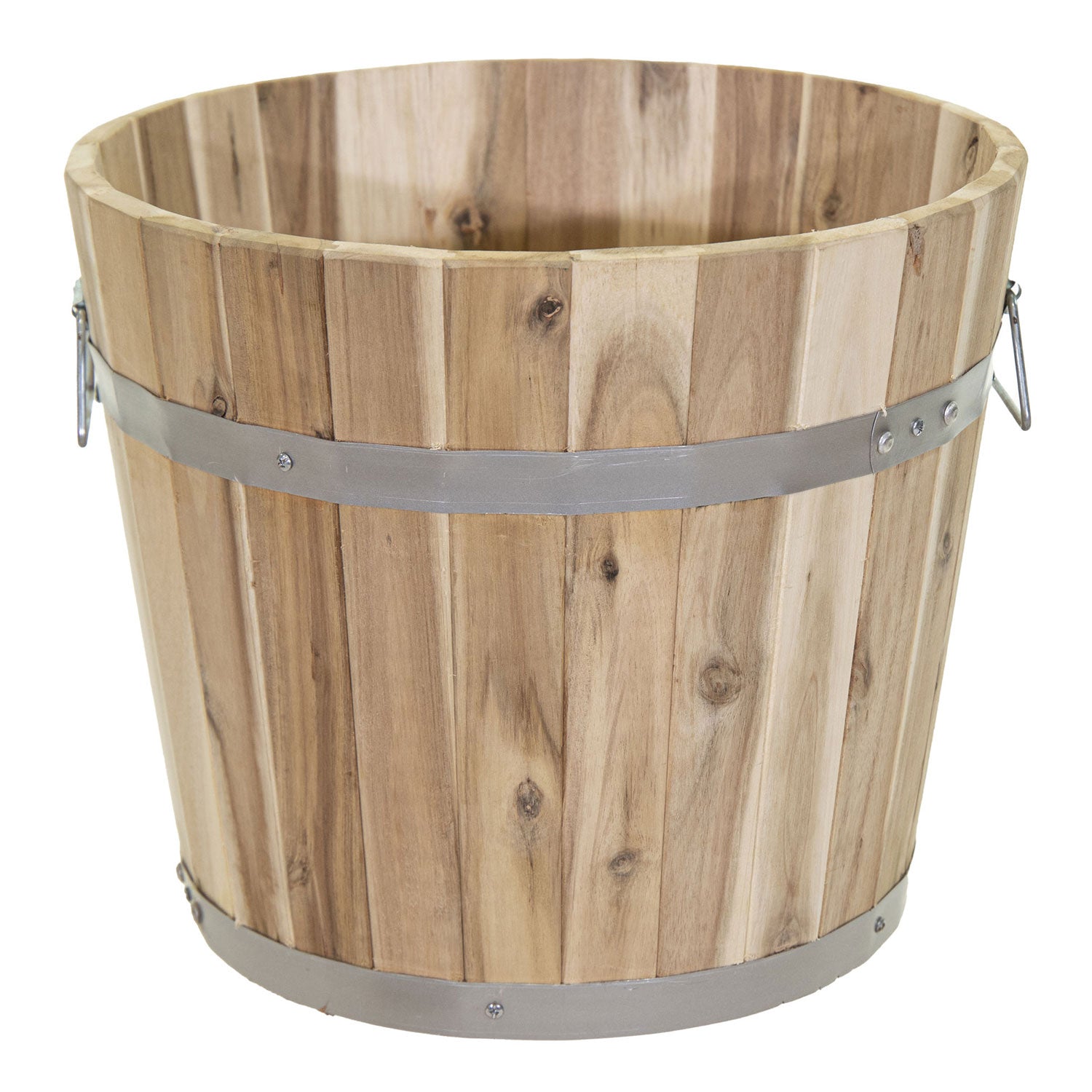 Pflanzkübel Holz mit Griffen | Pflanztopf rund FSC Akazienholz | Blumenkästen aus Holz | verschiedene Größen