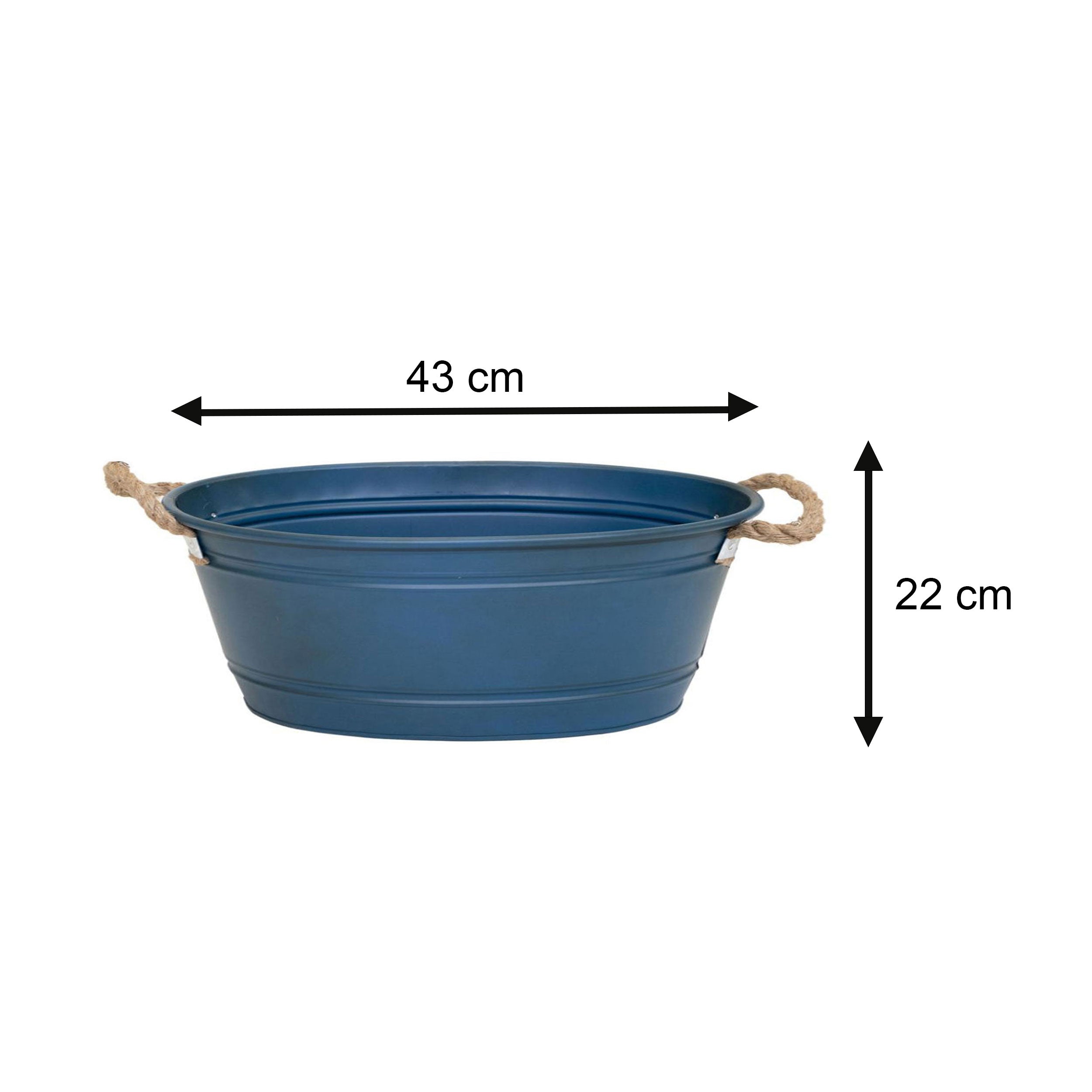 Pflanztopf "Beat" oval aus Metall mit Kordelgriffen | Dekorativer Blumentopf | Pflanzwanne robust & vielseitig in 4 Farben und 3 Größen