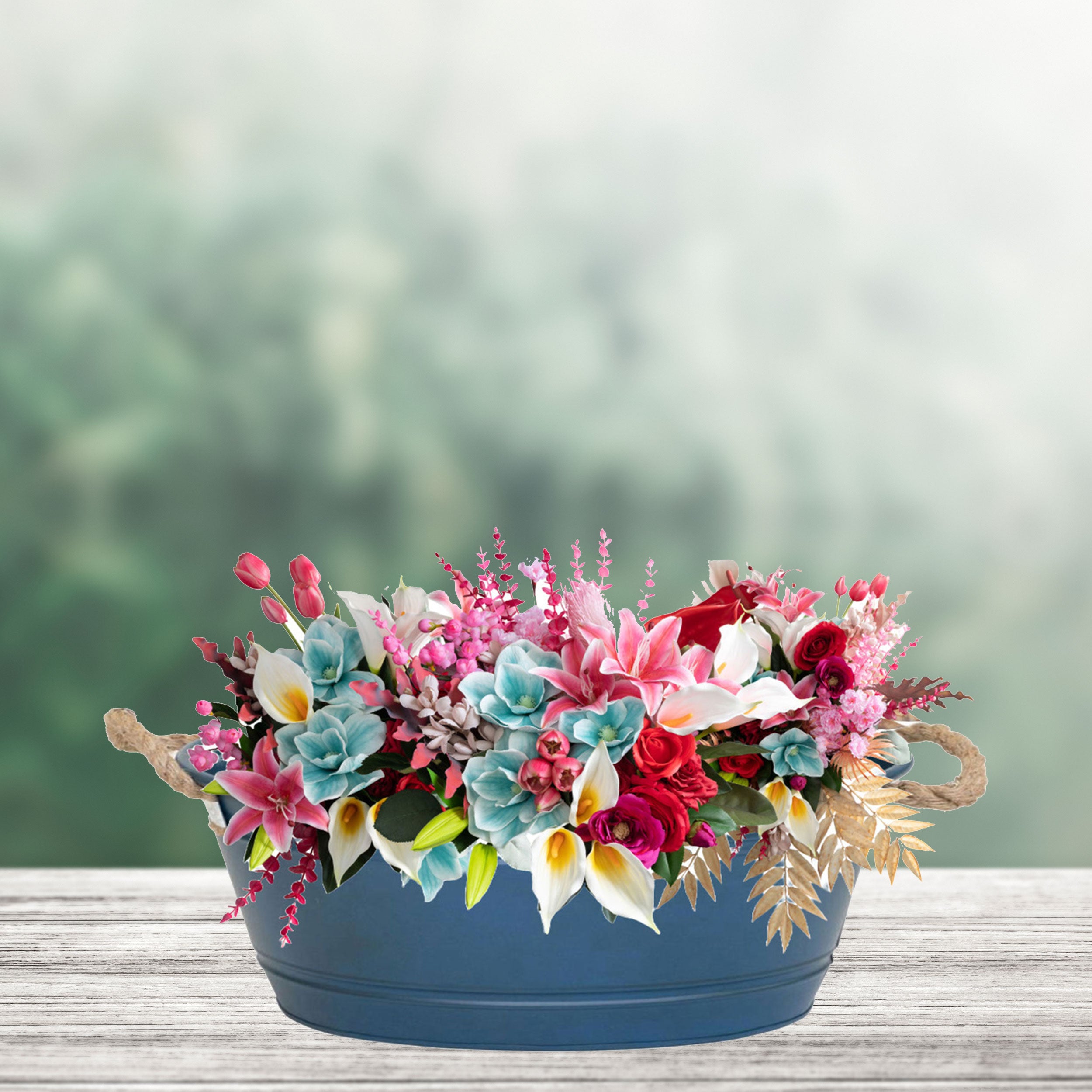 Pflanztopf "Beat" oval aus Metall mit Kordelgriffen | Dekorativer Blumentopf | Pflanzwanne robust & vielseitig in 4 Farben und 3 Größen