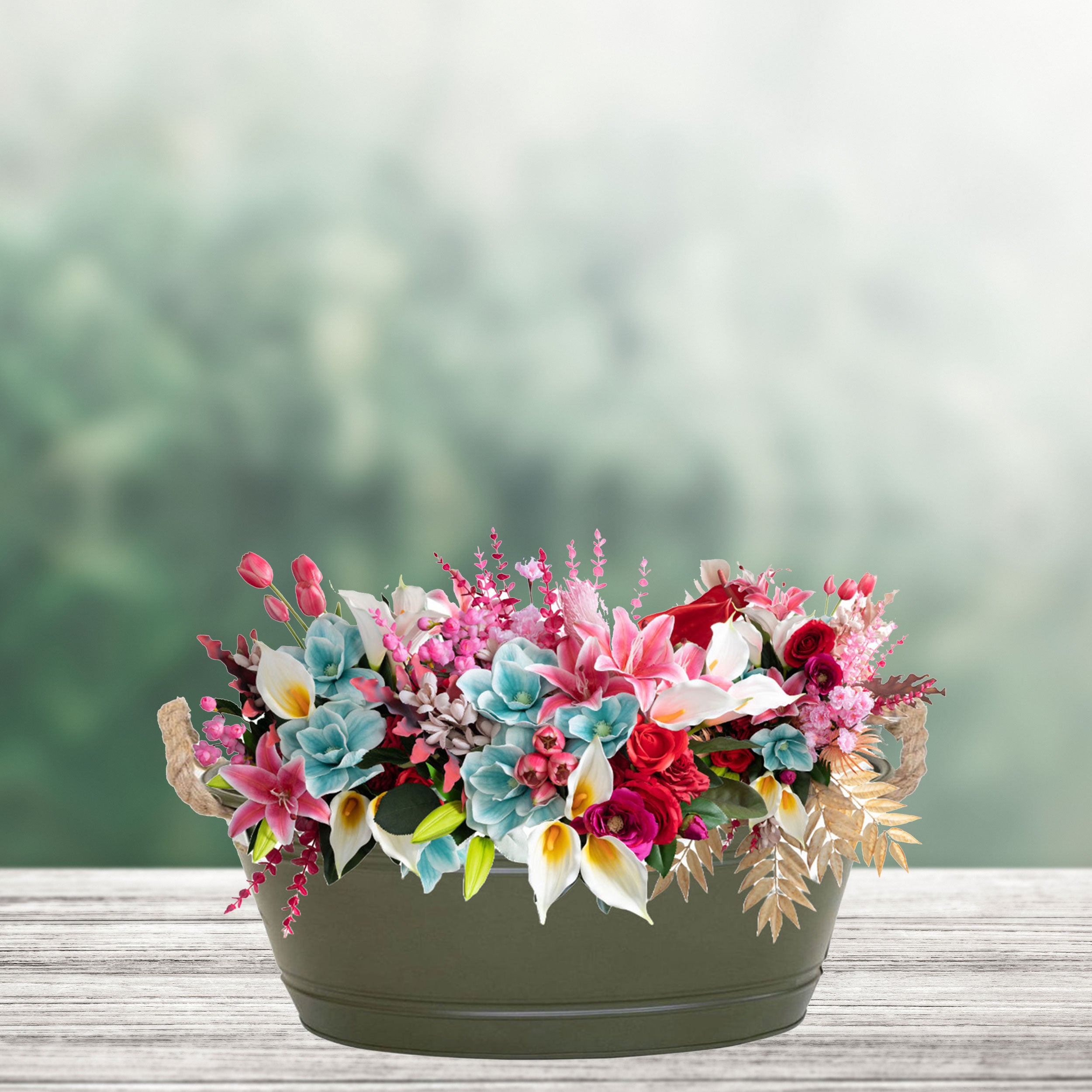 Pflanztopf "Beat" oval aus Metall mit Kordelgriffen | Dekorativer Blumentopf | Pflanzwanne robust & vielseitig in 4 Farben und 3 Größen