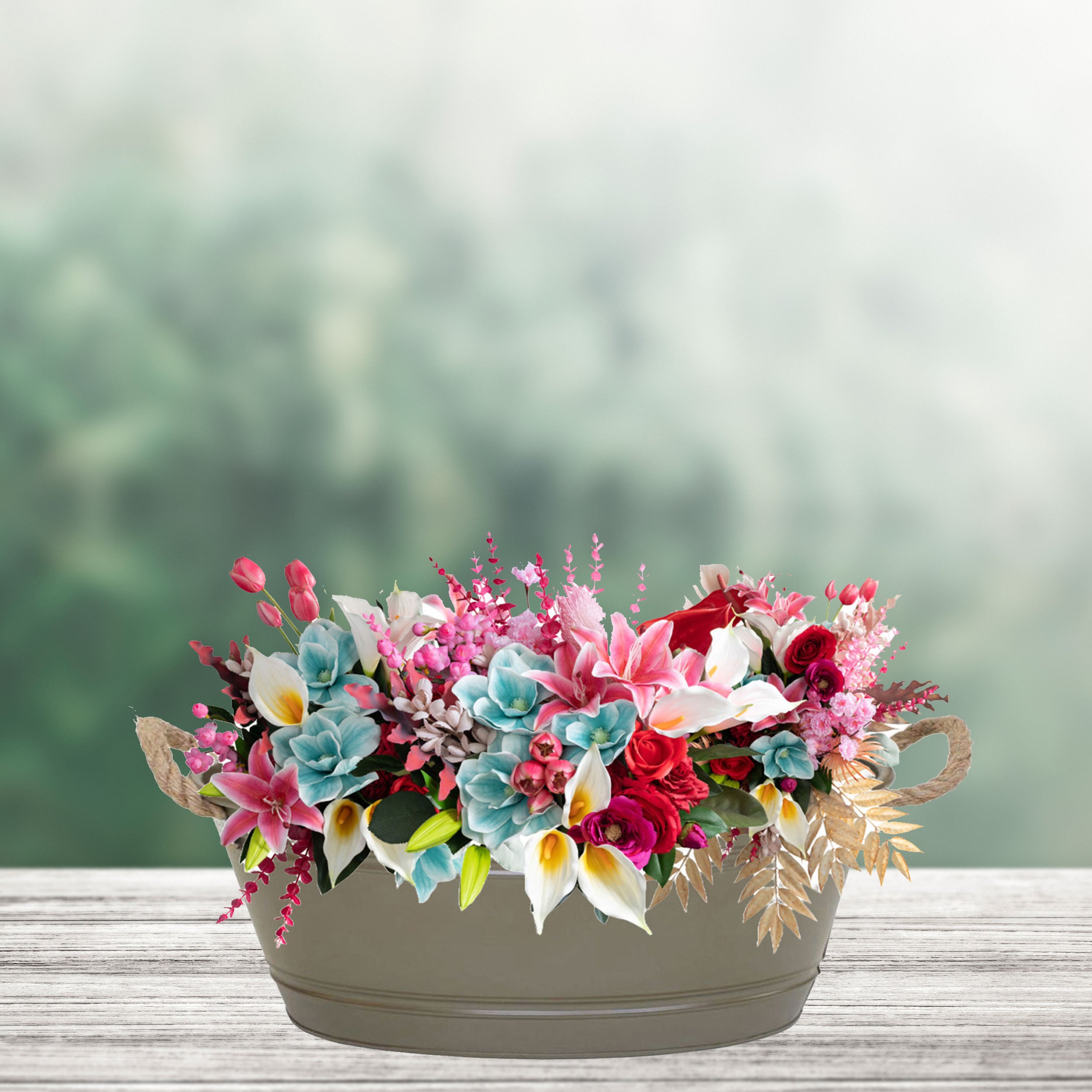 Pflanztopf "Beat" oval aus Metall mit Kordelgriffen | Dekorativer Blumentopf | Pflanzwanne robust & vielseitig in 4 Farben und 3 Größen