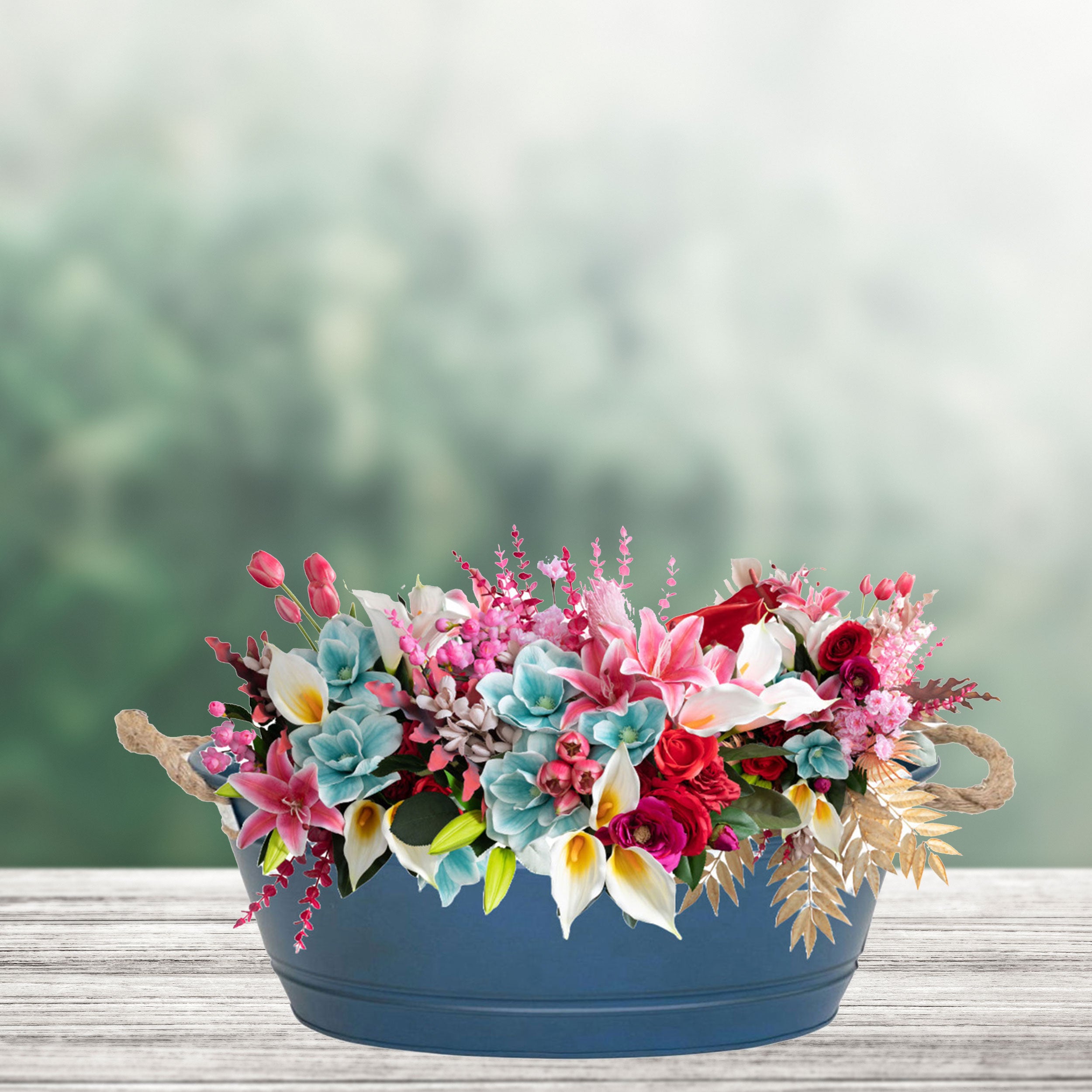 Pflanztopf "Beat" oval aus Metall mit Kordelgriffen | Dekorativer Blumentopf | Pflanzwanne robust & vielseitig in 4 Farben und 3 Größen