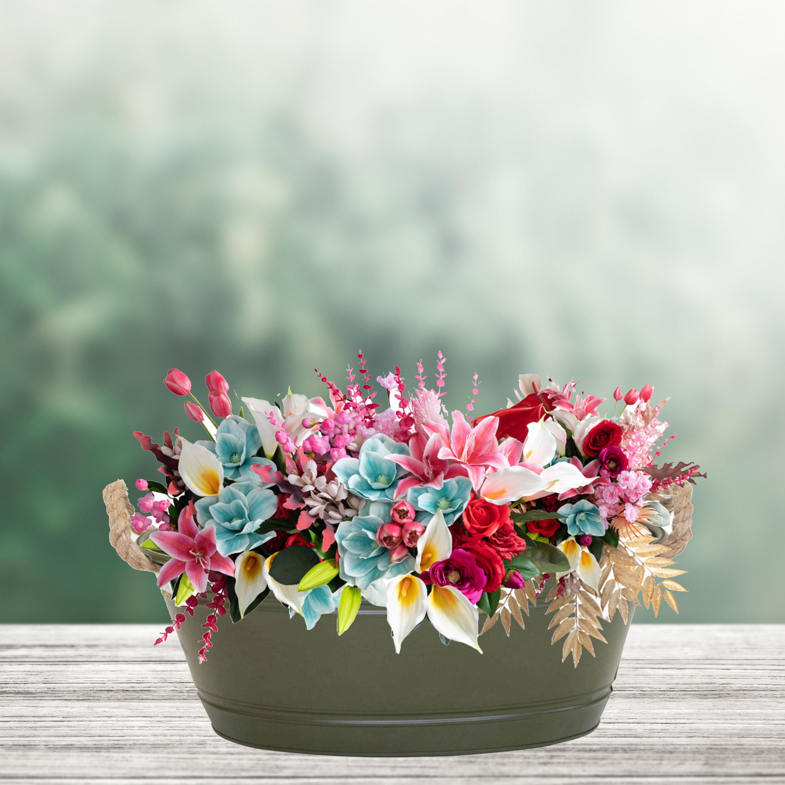 Pflanztopf "Beat" oval aus Metall mit Kordelgriffen | Dekorativer Blumentopf | Pflanzwanne robust & vielseitig in 4 Farben und 3 Größen