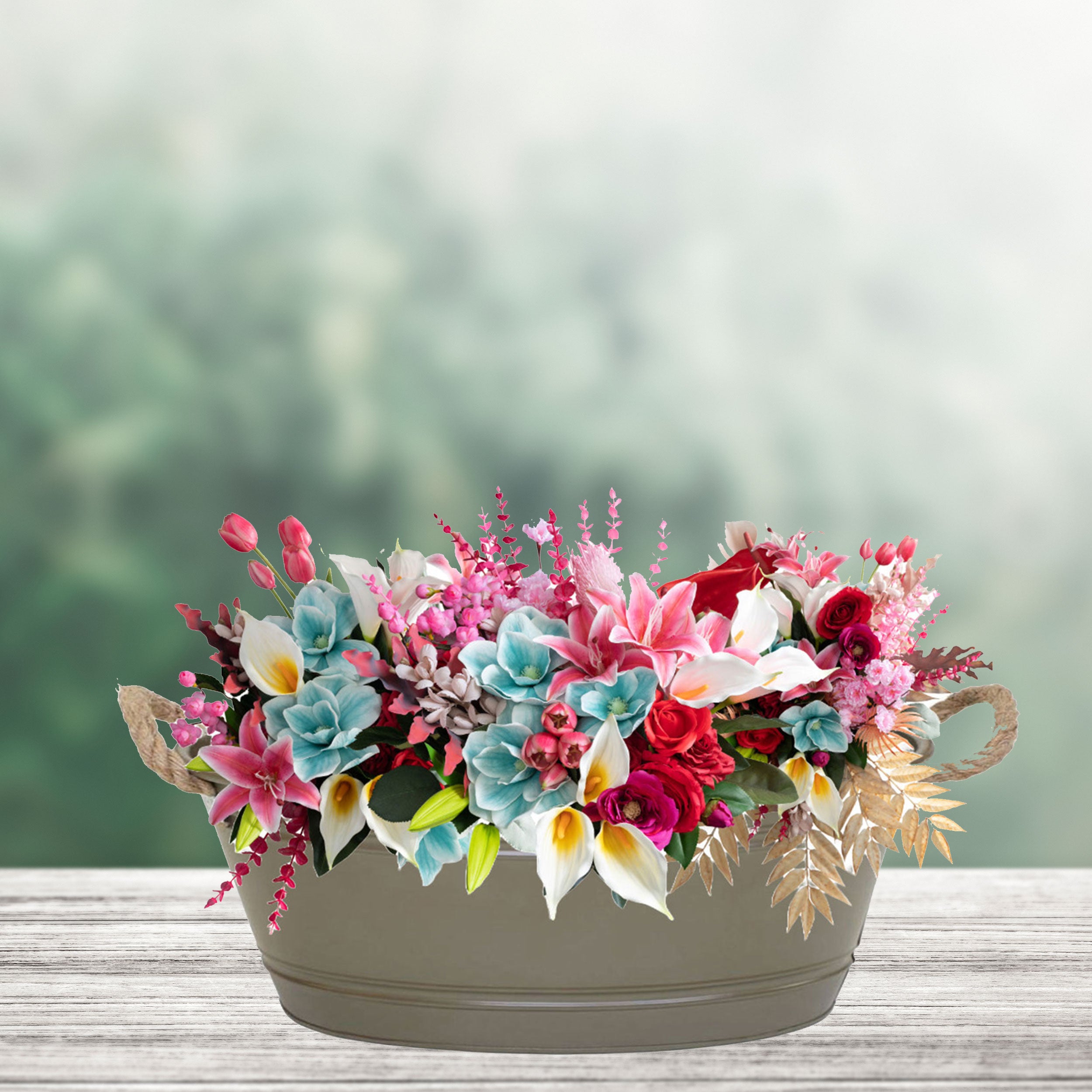 Pflanztopf "Beat" oval aus Metall mit Kordelgriffen | Dekorativer Blumentopf | Pflanzwanne robust & vielseitig in 4 Farben und 3 Größen