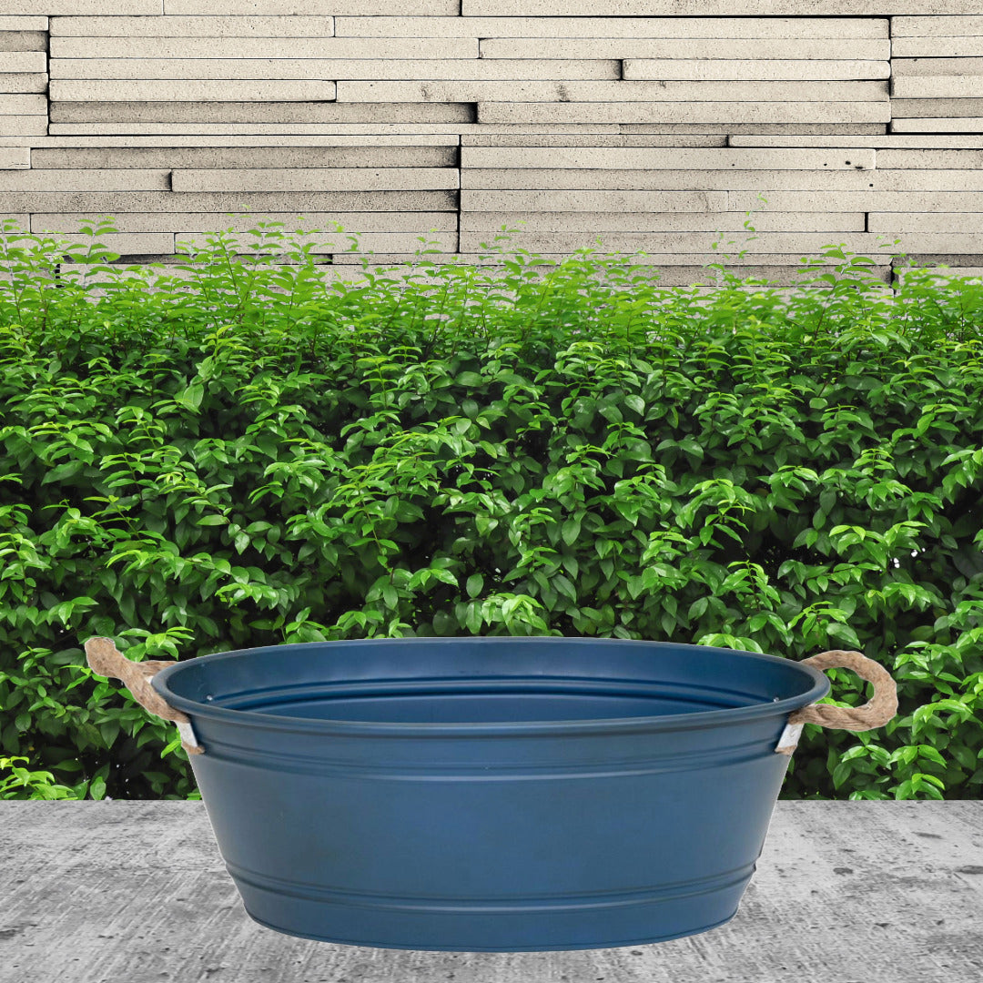 Pflanztopf "Beat" oval aus Metall mit Kordelgriffen | Dekorativer Blumentopf | Pflanzwanne robust & vielseitig in 4 Farben und 3 Größen