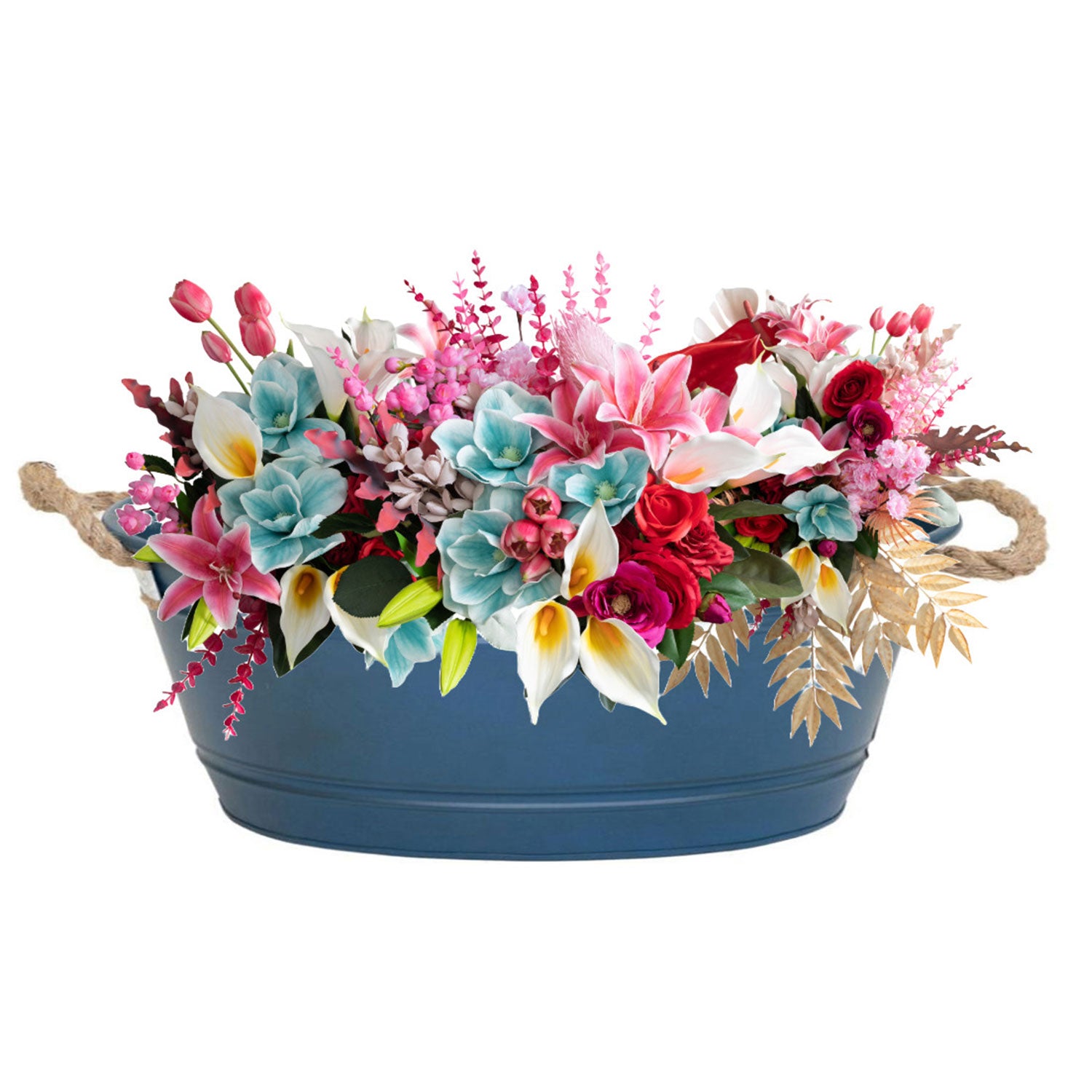 Pflanztopf "Beat" oval aus Metall mit Kordelgriffen | Dekorativer Blumentopf | Pflanzwanne robust & vielseitig in 4 Farben und 3 Größen