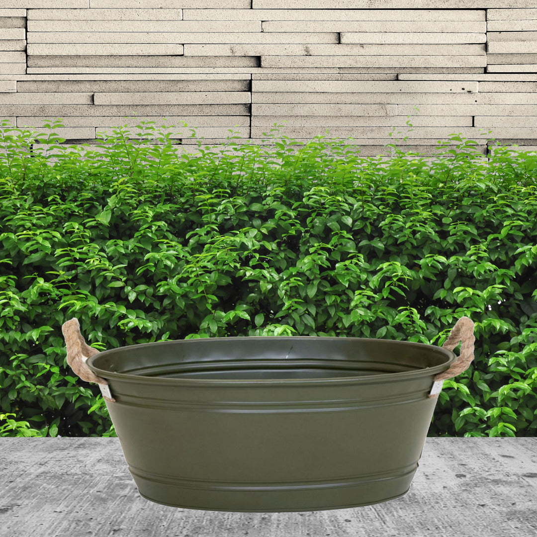 Pflanztopf "Beat" oval aus Metall mit Kordelgriffen | Dekorativer Blumentopf | Pflanzwanne robust & vielseitig in 4 Farben und 3 Größen