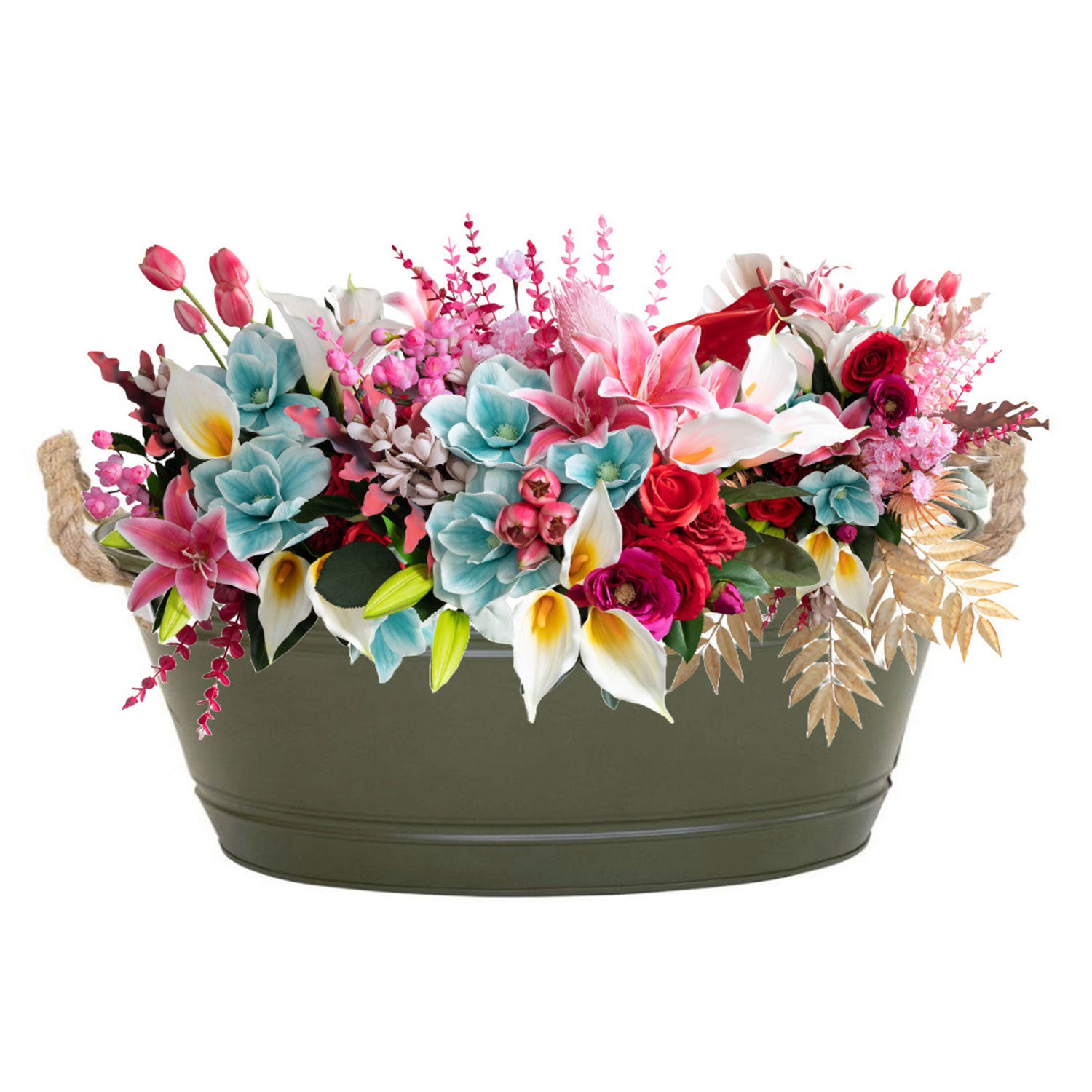 Pflanztopf "Beat" oval aus Metall mit Kordelgriffen | Dekorativer Blumentopf | Pflanzwanne robust & vielseitig in 4 Farben und 3 Größen