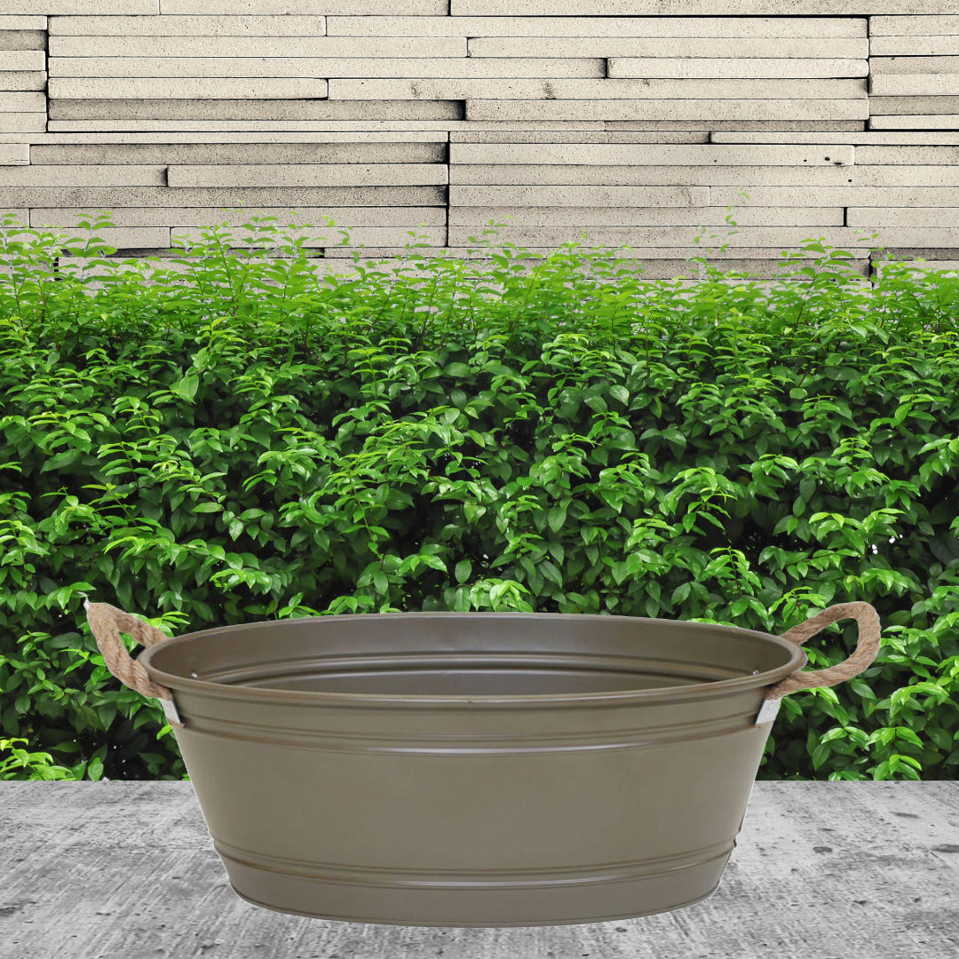 Pflanztopf "Beat" oval aus Metall mit Kordelgriffen | Dekorativer Blumentopf | Pflanzwanne robust & vielseitig in 4 Farben und 3 Größen