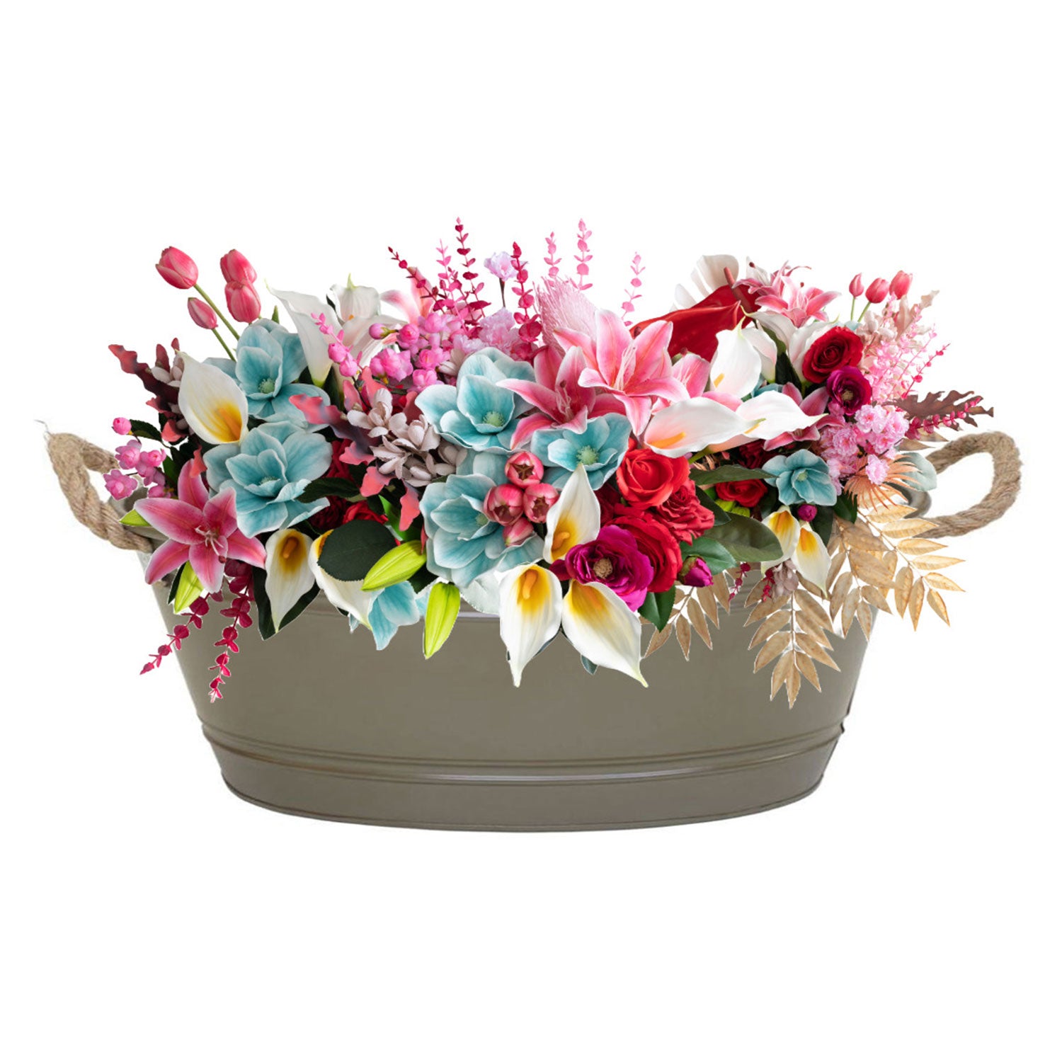 Pflanztopf "Beat" oval aus Metall mit Kordelgriffen | Dekorativer Blumentopf | Pflanzwanne robust & vielseitig in 4 Farben und 3 Größen