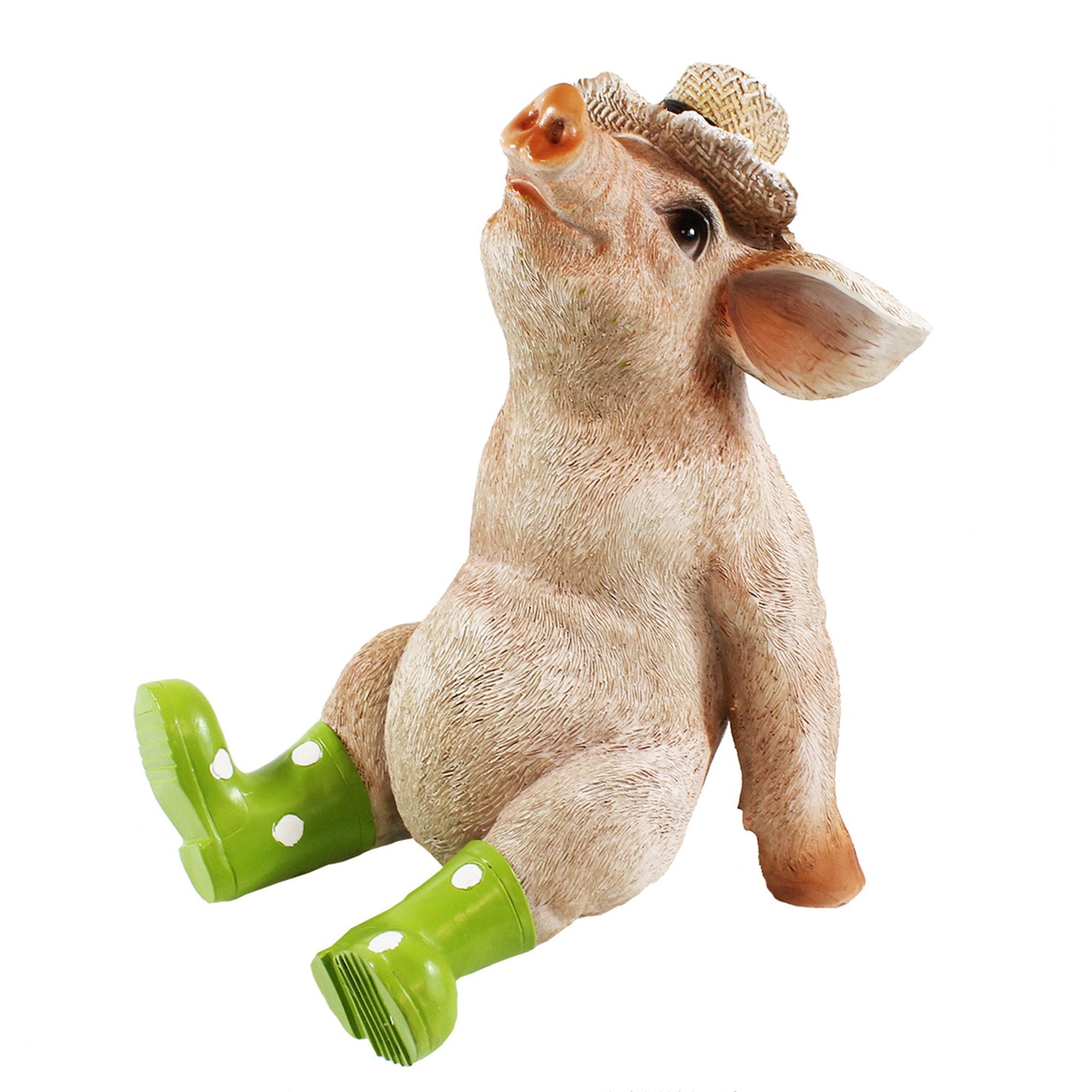 Deko Schwein Erich mit Hut und Stiefeln – lustige Schweine Figur wetterfest für Garten & Haus