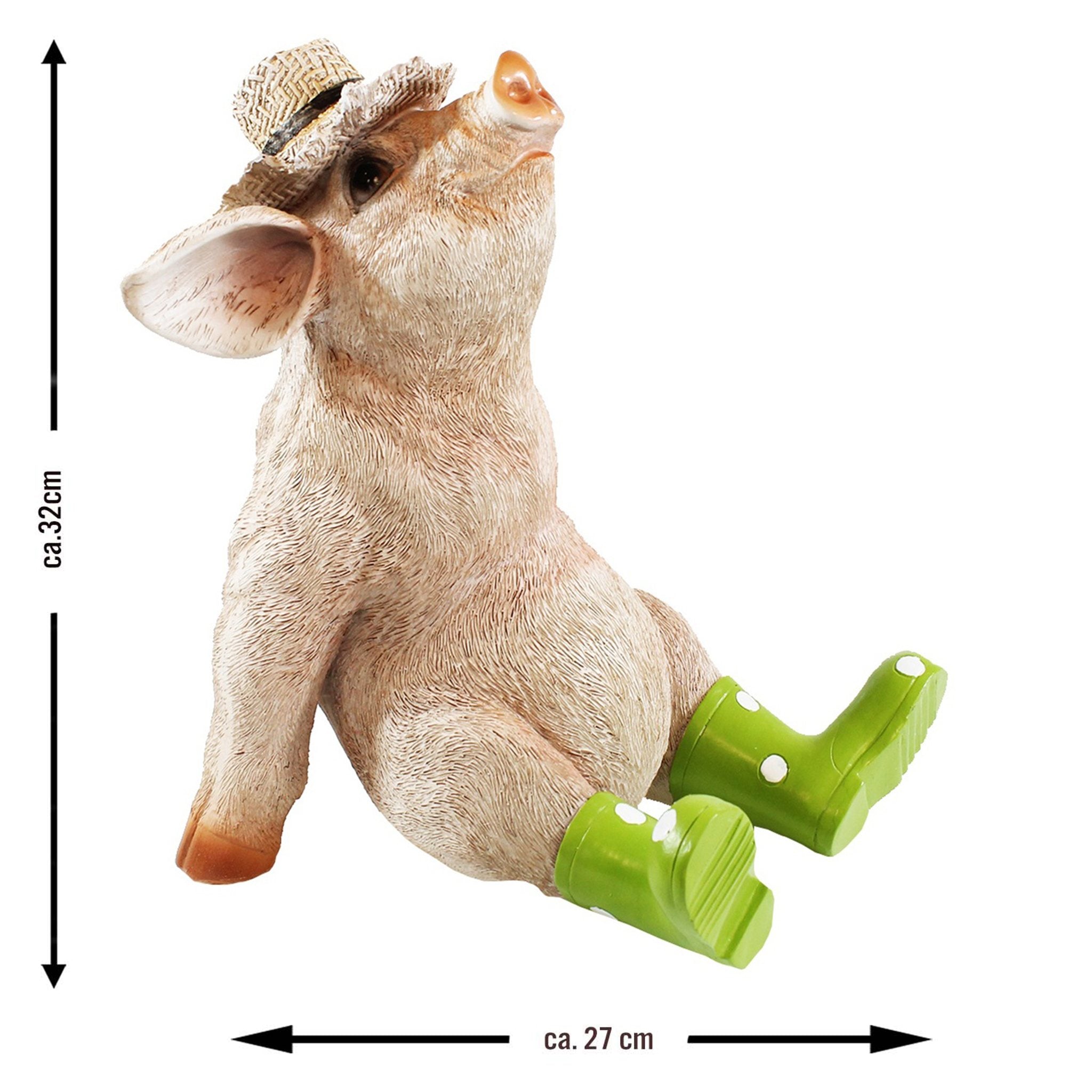 Deko Schwein Erich mit Hut und Stiefeln – lustige Schweine Figur wetterfest für Garten & Haus