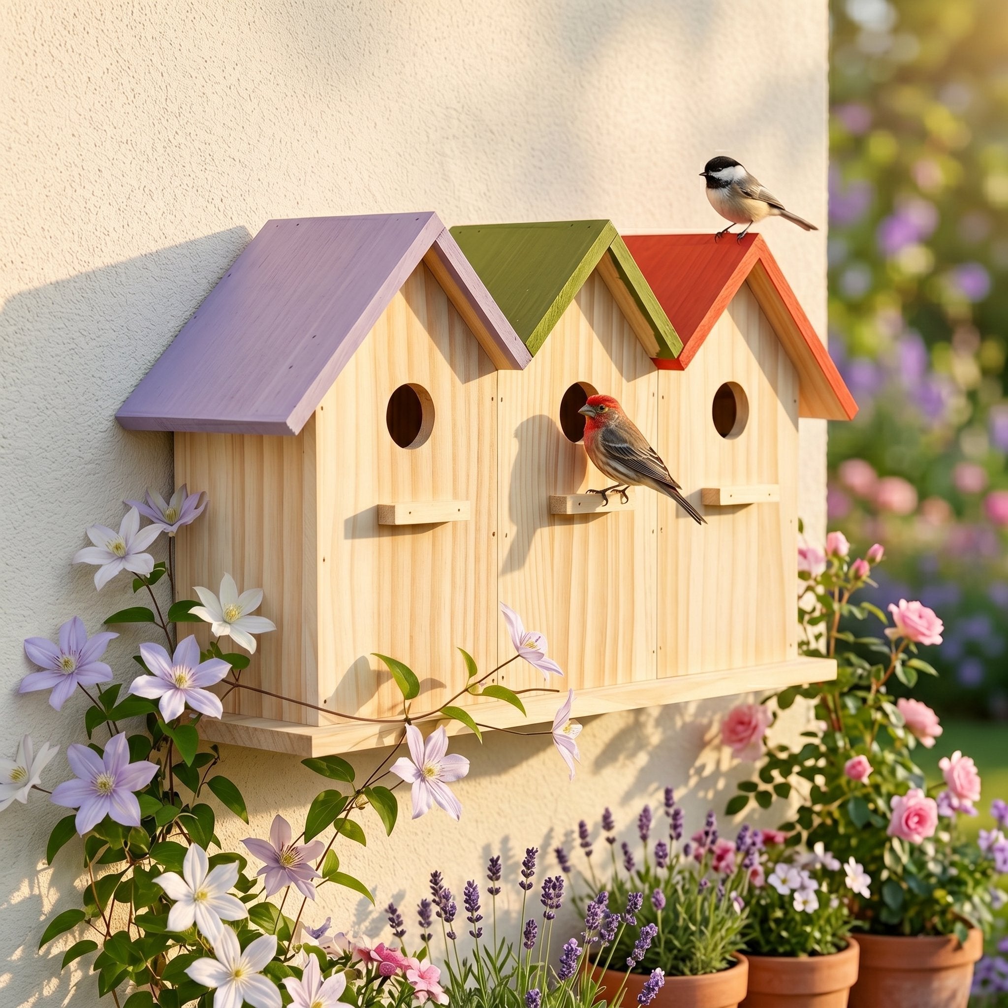 Nisthaus Vogelhaus aus Holz Birdy 3er Reihenhaus Nistkasten für Meisen Gartenvögel