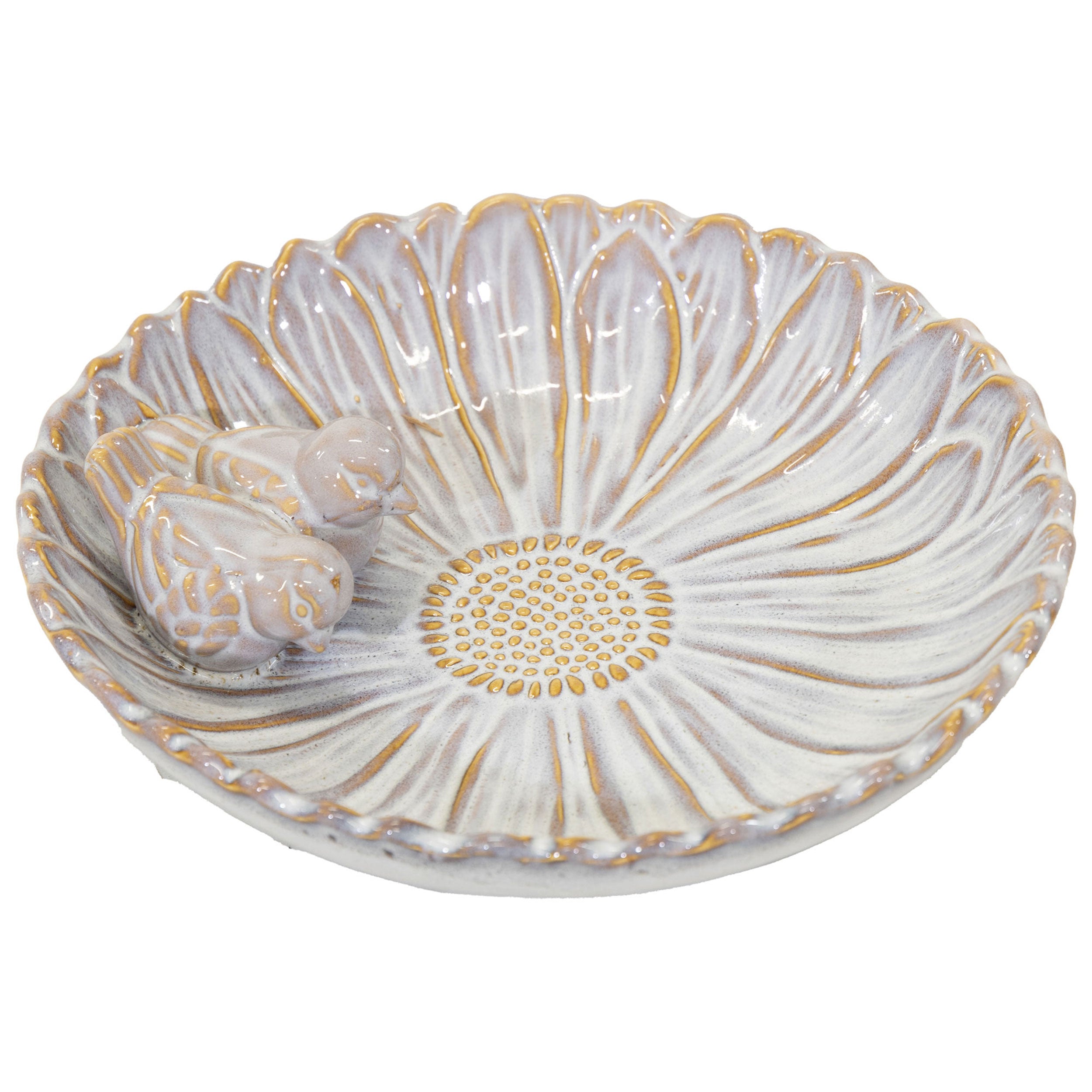 Vogeltränke winterfest | Royal | glasierte Vogeltränke für den Garten | mit Deko-Vögeln – rund, wetterfest, farbig, 23 und 28 cm