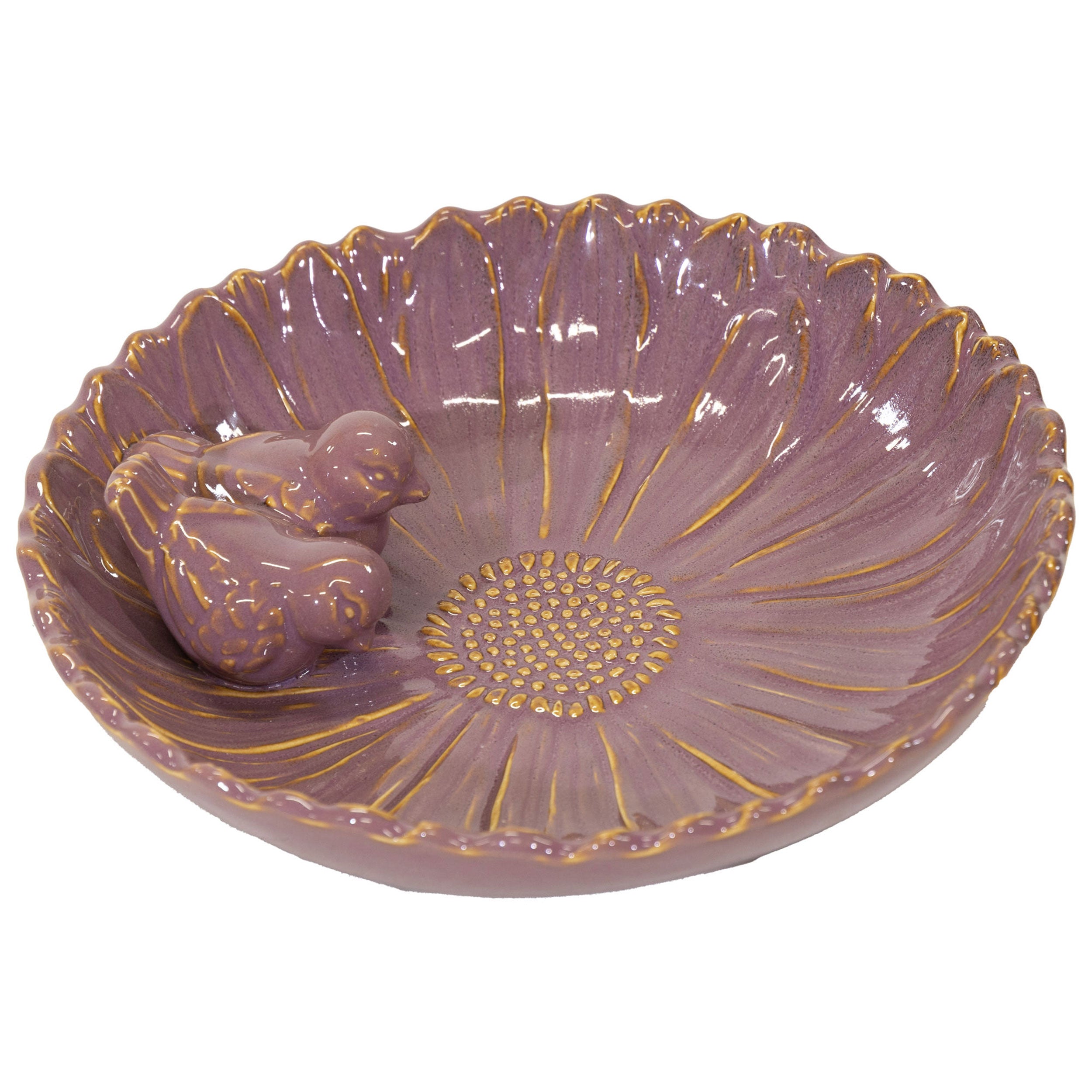 Vogeltränke winterfest | Royal | glasierte Vogeltränke für den Garten | mit Deko-Vögeln – rund, wetterfest, farbig, 23 und 28 cm