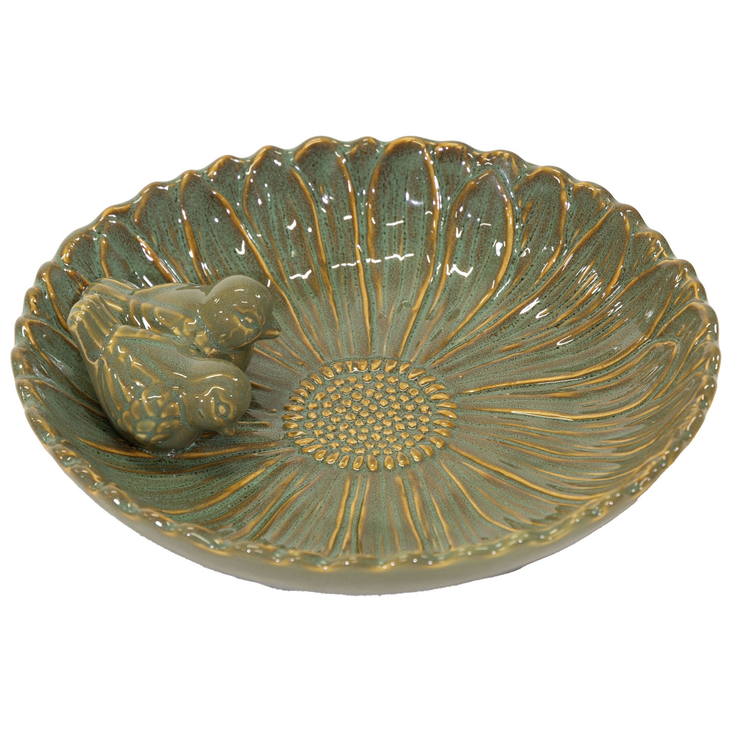 Vogeltränke winterfest | Royal | glasierte Vogeltränke für den Garten | mit Deko-Vögeln – rund, wetterfest, farbig, 23 und 28 cm