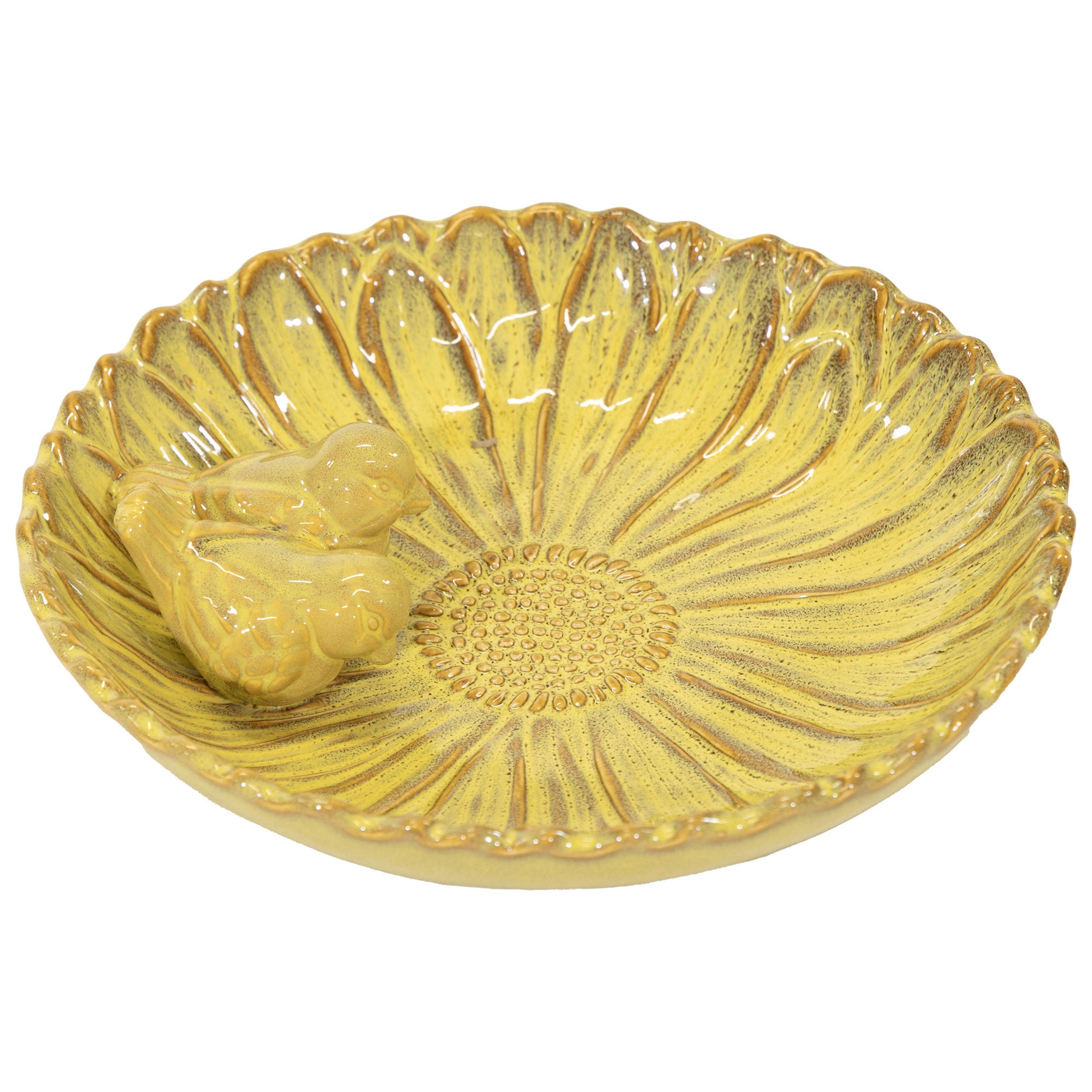 Vogeltränke winterfest | Royal | glasierte Vogeltränke für den Garten | mit Deko-Vögeln – rund, wetterfest, farbig, 23 und 28 cm