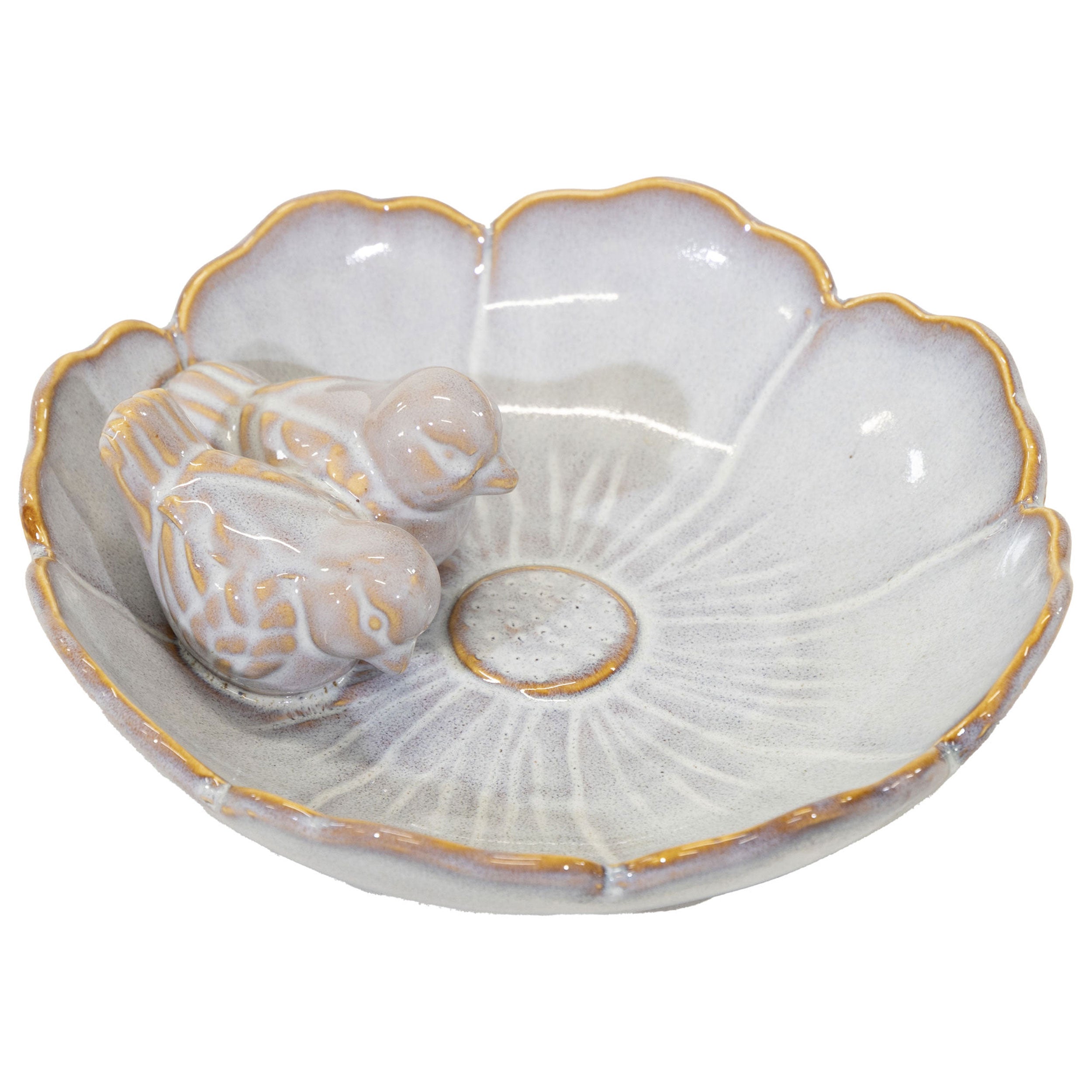 Vogeltränke winterfest | Royal | glasierte Vogeltränke für den Garten | mit Deko-Vögeln – rund, wetterfest, farbig, 23 und 28 cm