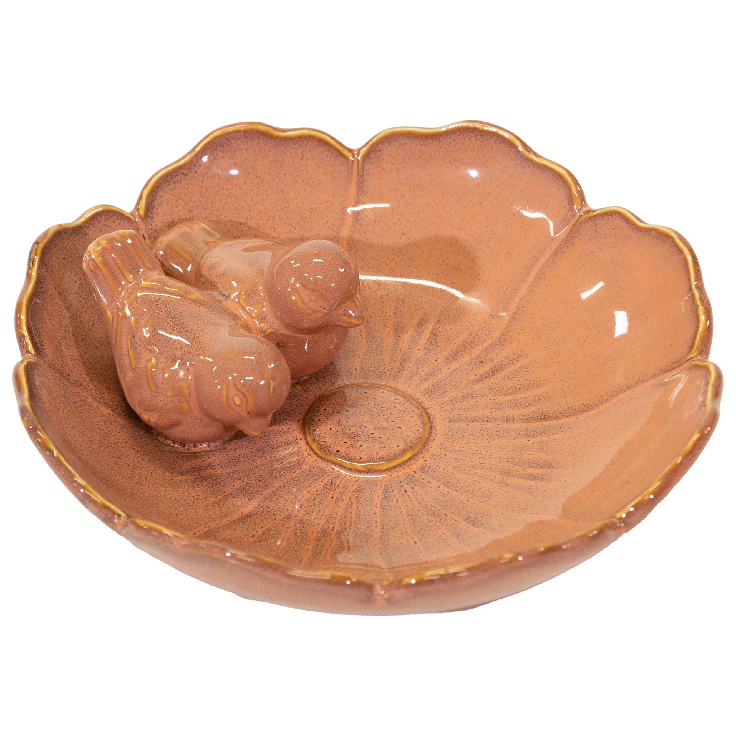 Vogeltränke winterfest | Royal | glasierte Vogeltränke für den Garten | mit Deko-Vögeln – rund, wetterfest, farbig, 23 und 28 cm