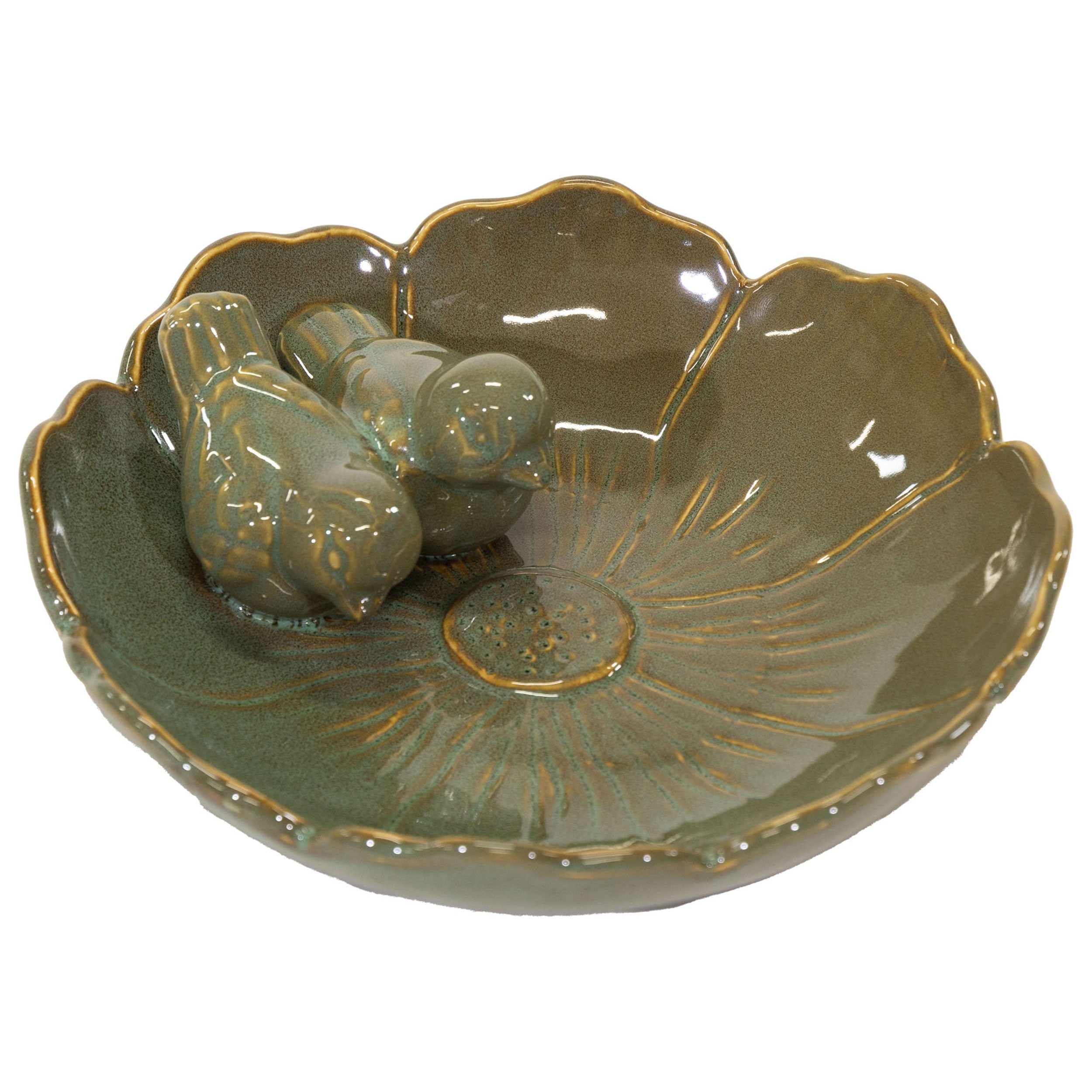 Vogeltränke winterfest | Royal | glasierte Vogeltränke für den Garten | mit Deko-Vögeln – rund, wetterfest, farbig, 23 und 28 cm