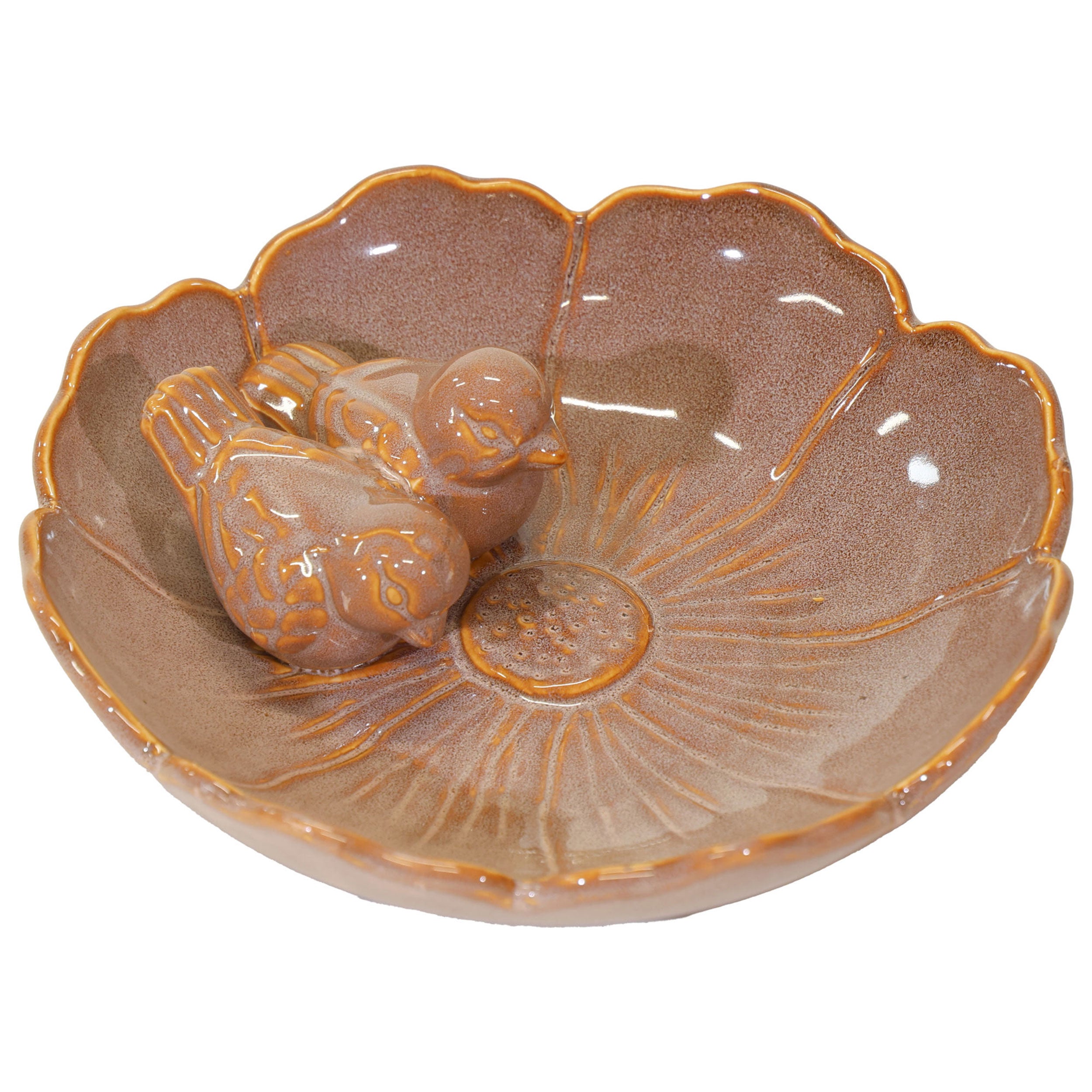 Vogeltränke winterfest | Royal | glasierte Vogeltränke für den Garten | mit Deko-Vögeln – rund, wetterfest, farbig, 23 und 28 cm