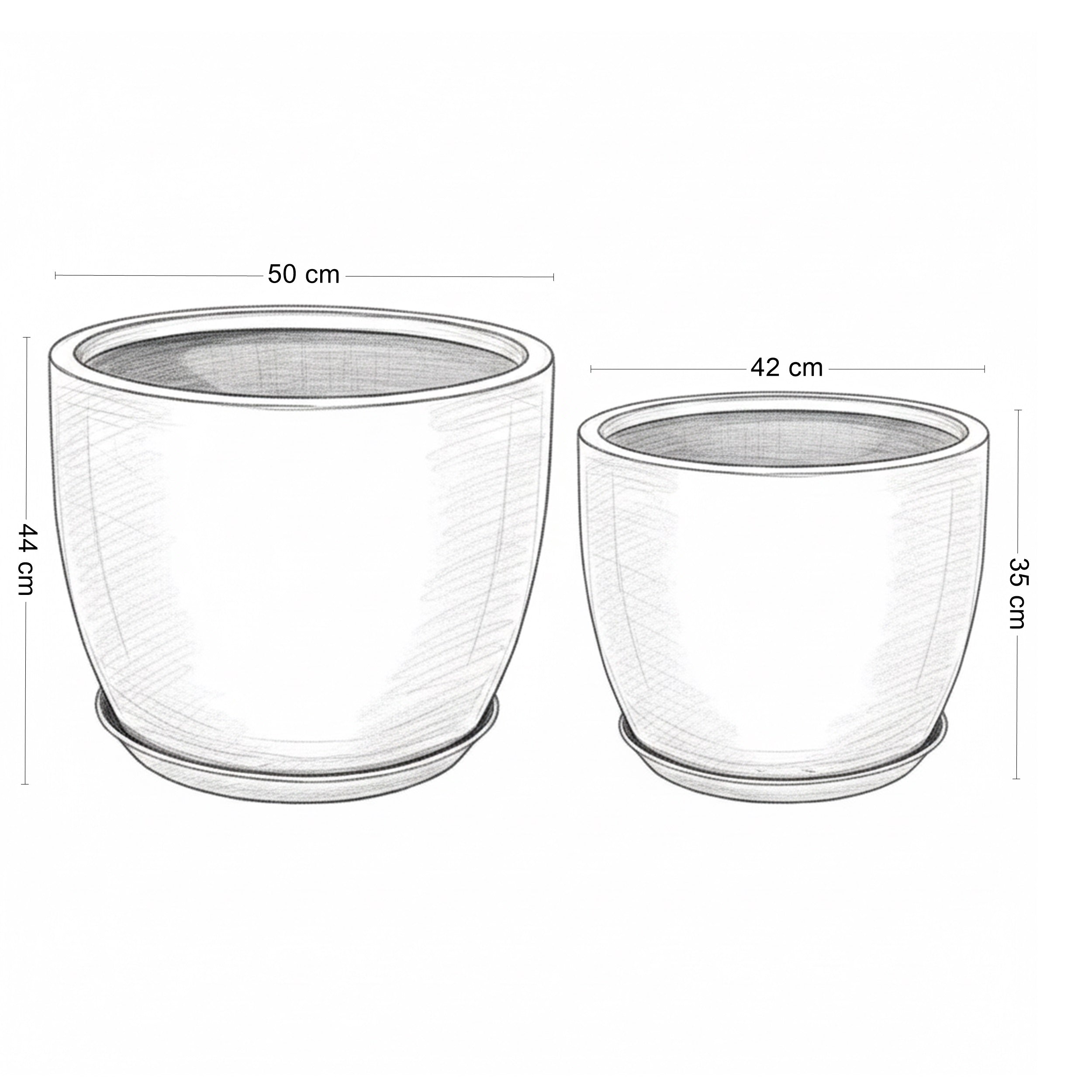 Großer Blumentopf 2er Set - Pflanztöpfe rund in Steinoptik, Untersetzer inklusive, verschließbares Entwässerungsloch, Garten & Balkon