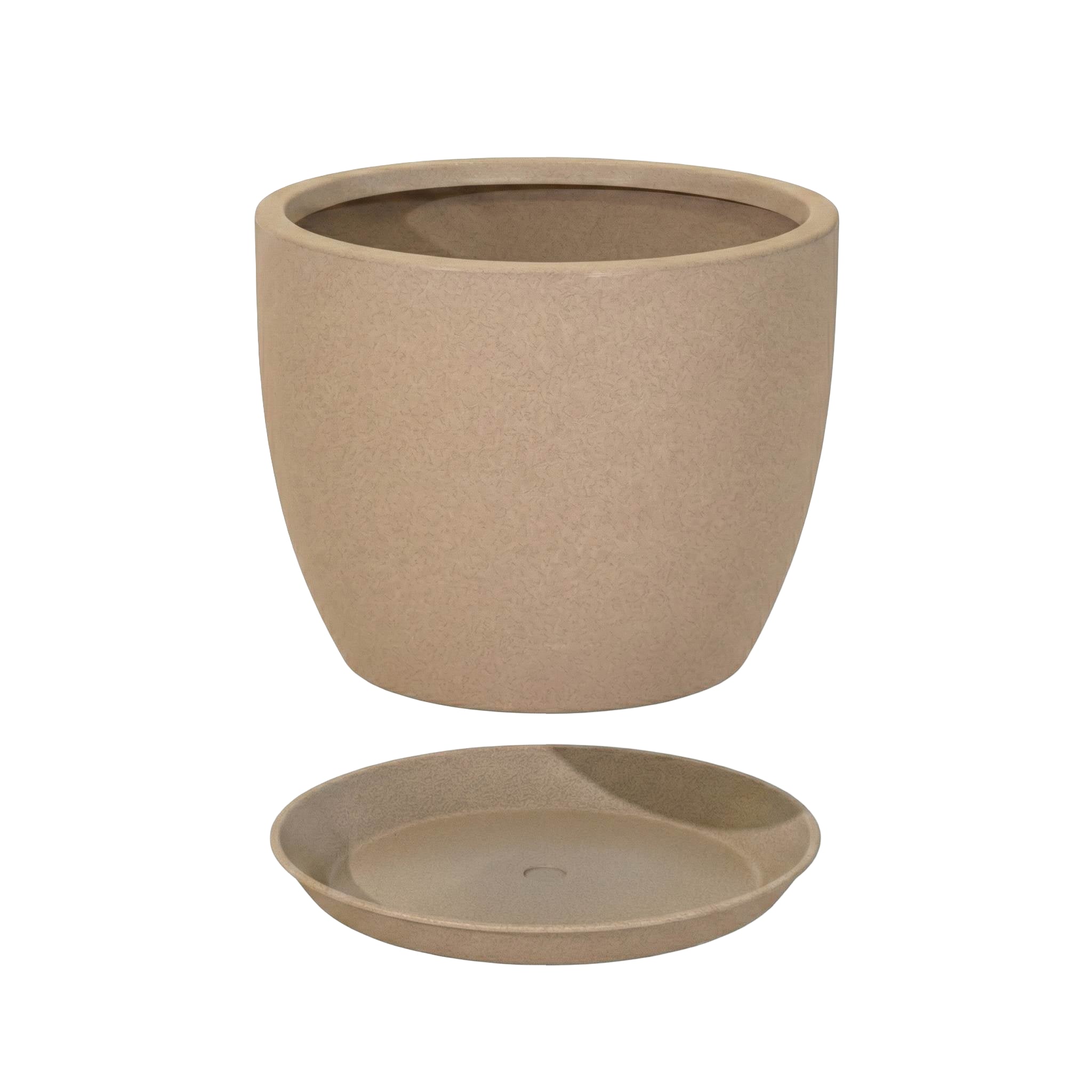 Großer Blumentopf 2er Set - Pflanztöpfe rund in Steinoptik, Untersetzer inklusive, verschließbares Entwässerungsloch, Garten & Balkon