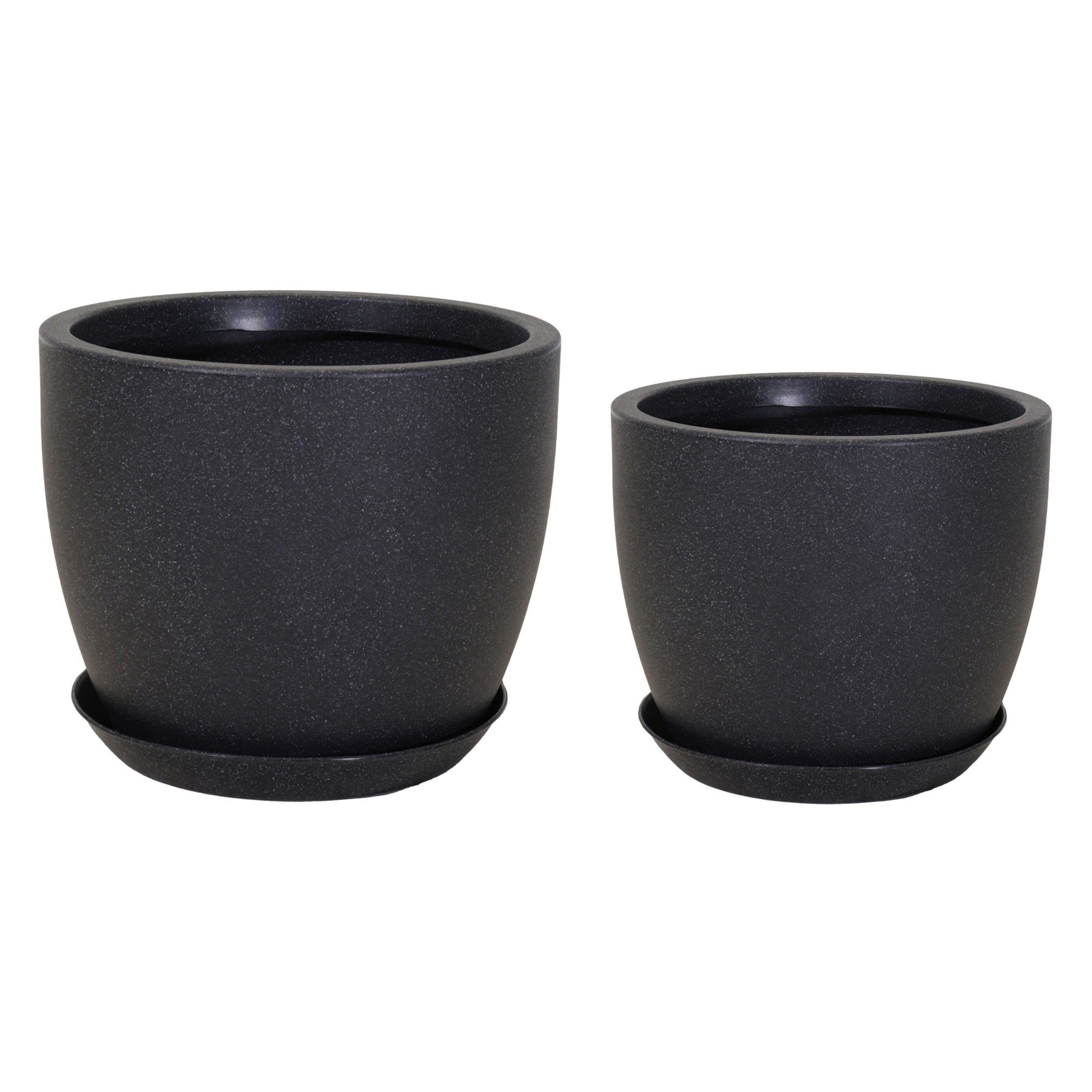Großer Blumentopf 2er Set - Pflanztöpfe rund in Steinoptik, Untersetzer inklusive, verschließbares Entwässerungsloch, Garten & Balkon